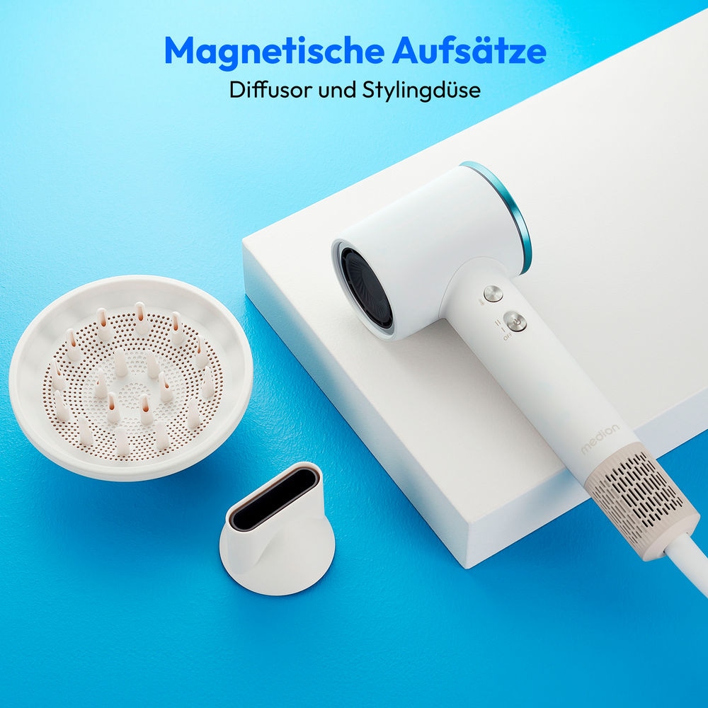 Medion® Ionic-Haartrockner »HD1 (MD19983)«, 1600 W, 2 Aufsätze, Selbstreinigungsfunktion, 3 Temperatur- und 2 Luftstromstufen