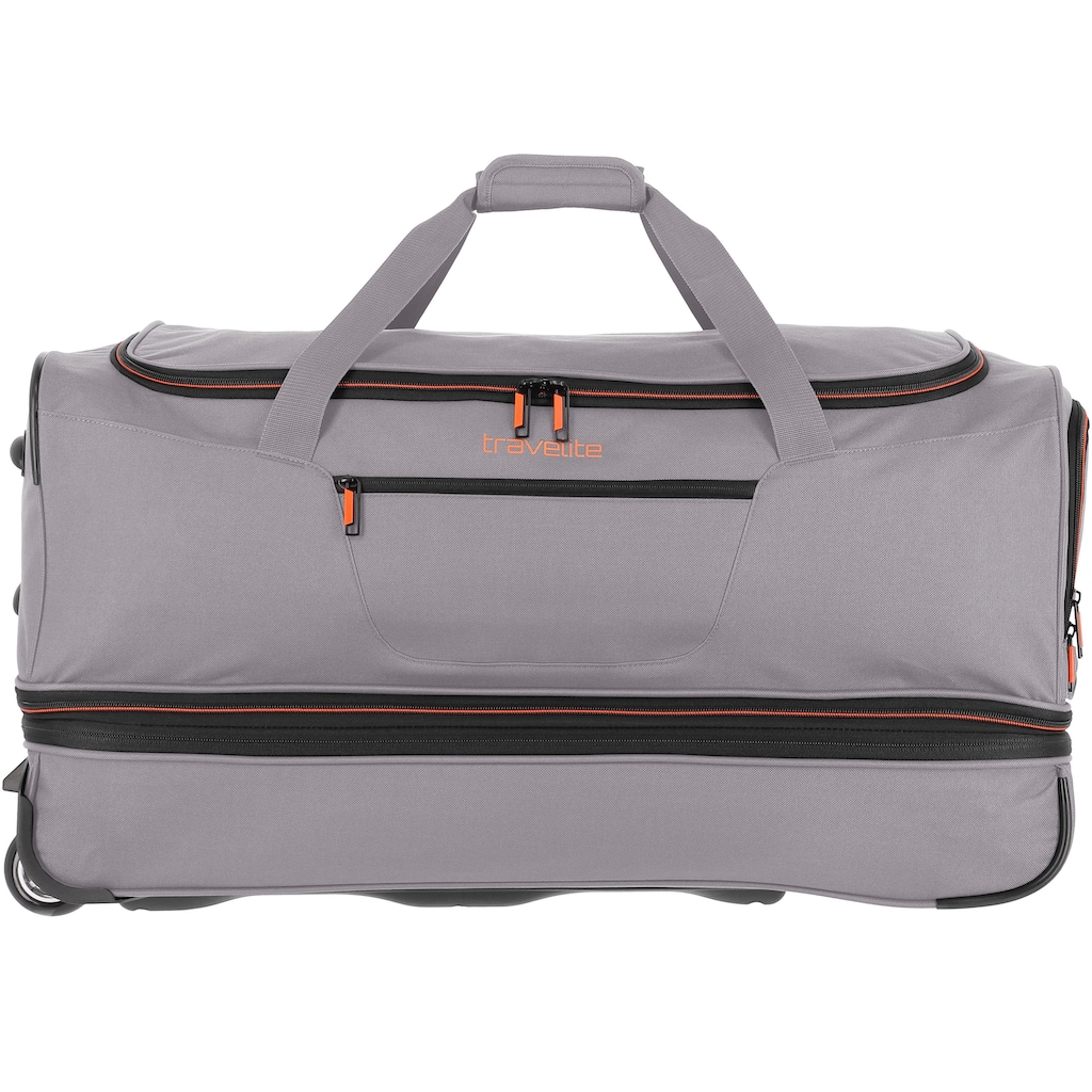 travelite Reisetasche »Basics, 70 cm, grau/orange«, Duffle Bag Sporttasche mit Trolleyfunktion und Volumenerweiterung