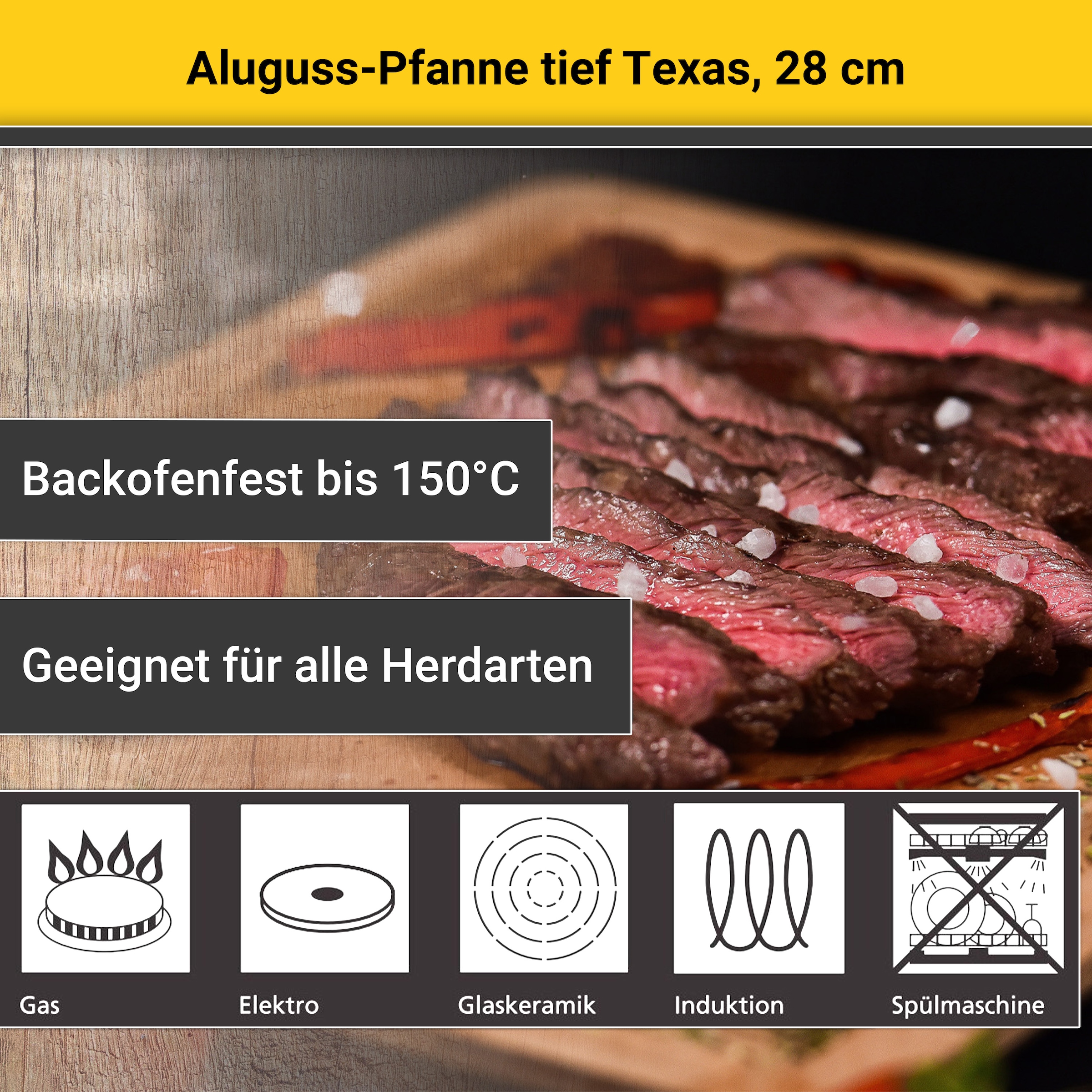 Krüger Bratpfanne »Aluguss Pfanne tief Texas, 28 cm«, Aluminiumguss, (1 tlg.), für Induktions-Kochfelder geeignet
