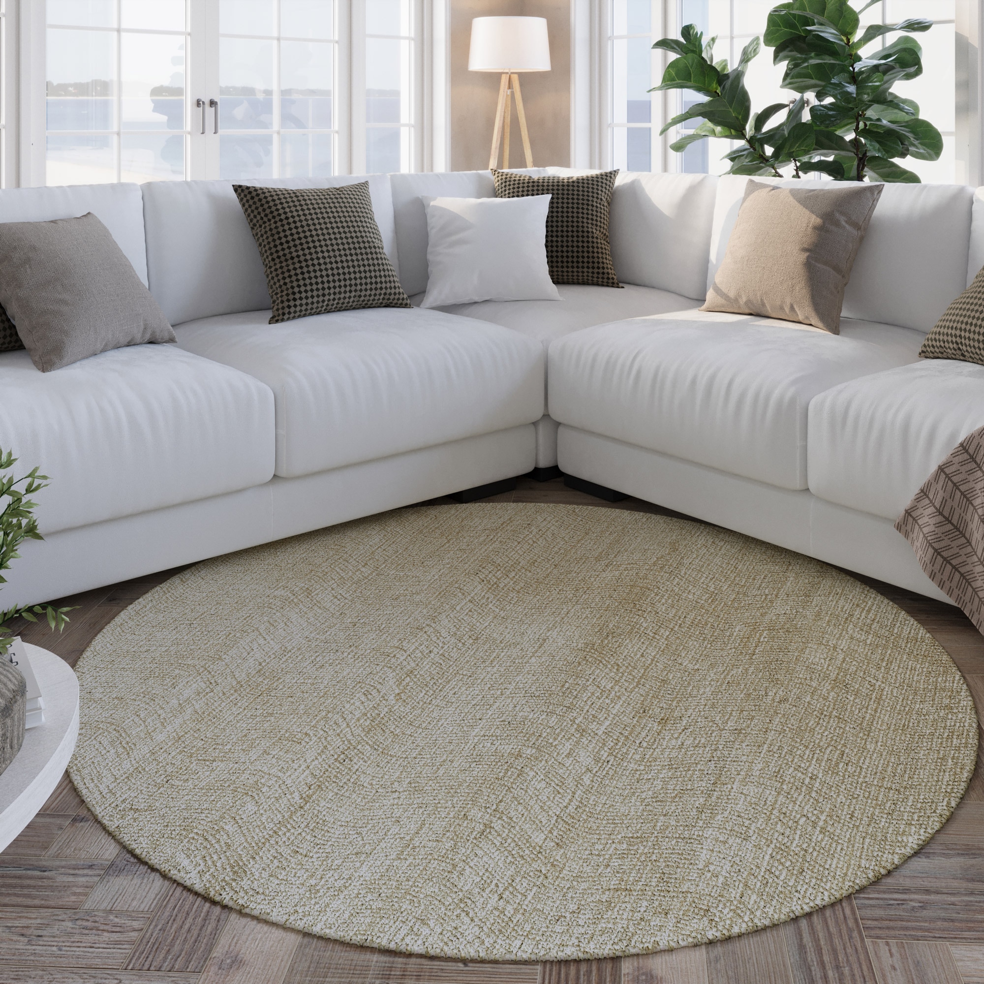 Wecon home Wollteppich »Hamptons THIRTEEN«, rund, 10 mm Höhe, Schurwolle, Kurzflor, Wohnzimmer, Schlafzimmer, elegant, Wellen-Design