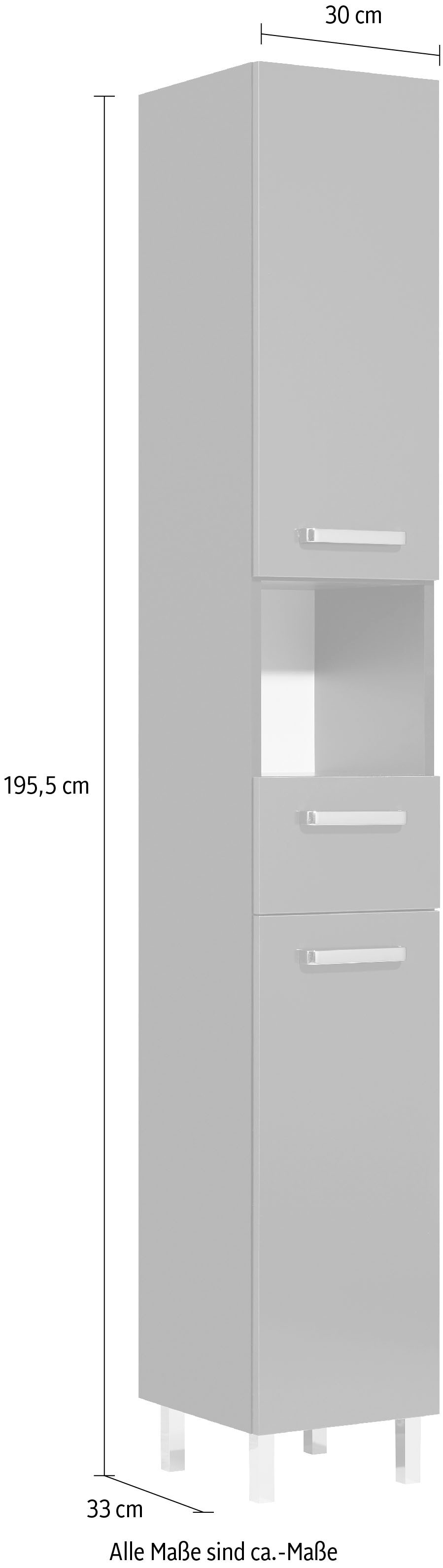 Saphir Hochschrank »Quickset Badschrank 30 cm breit, 2 Türen, 1 Nische, 1 Schublade« Badezimmer-Hochschrank inkl. Türdämpfer, Griffe in Chrom glänzend