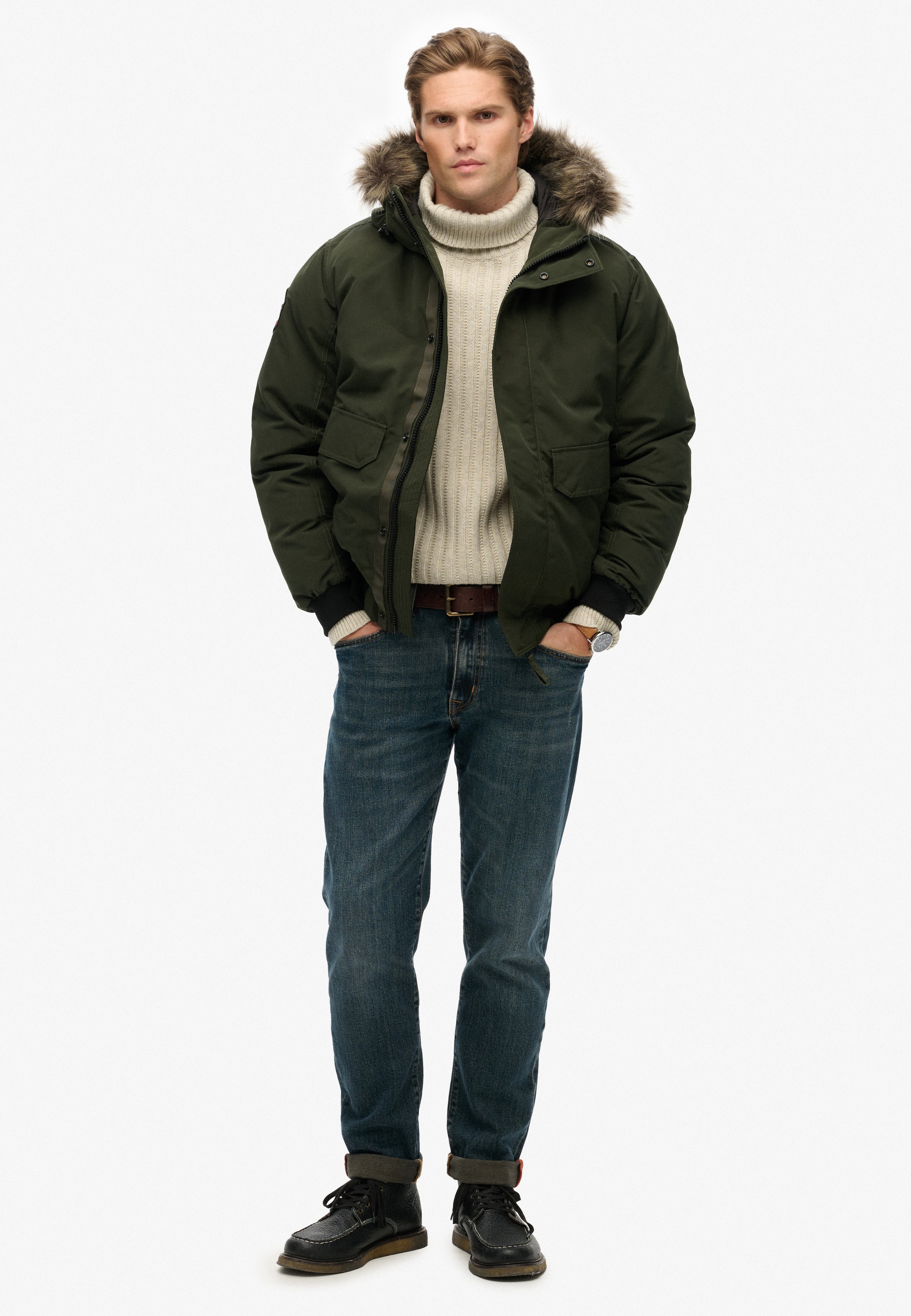Superdry Steppjacke »EVEREST FAUX FUR BOMBER JACKET«, mit Kapuze