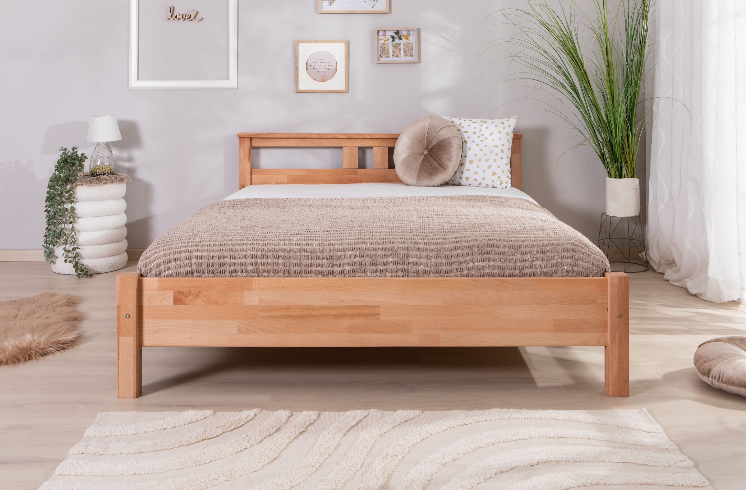 Ticaa Massivholzbett »Merci«, Doppelbett, aus Buche Massivholz, inkl. Rollrost