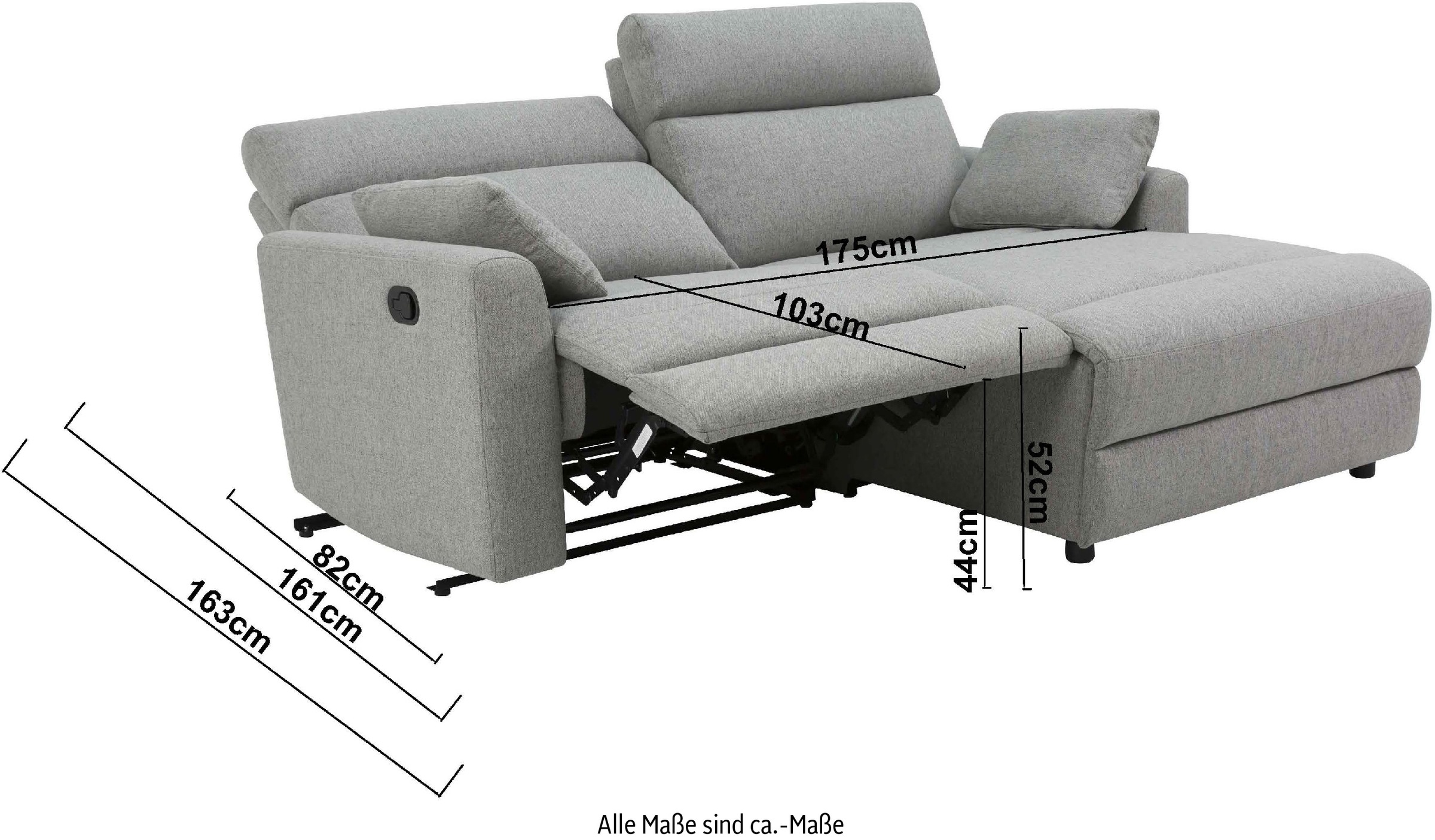 INOSIGN Ecksofa »JENNA, L-Form, 209cm, manuelle u. elektrische Funktion, mit USB A/C,«, Liegefunktion 105°-150°, Federkern, Struktur fein