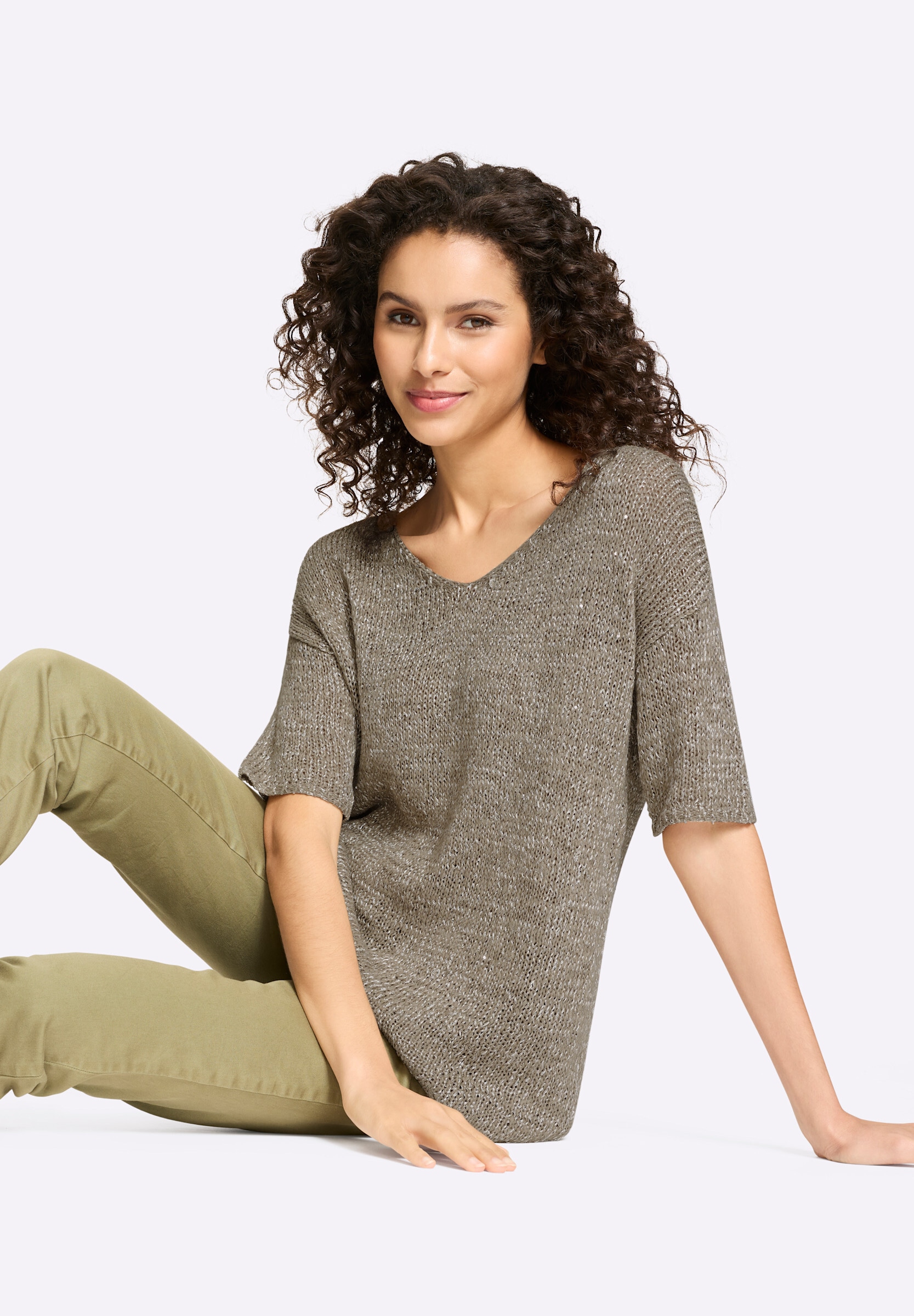 heine Strickpullover »Pullover Kurzarmpullover mit Pailletten«