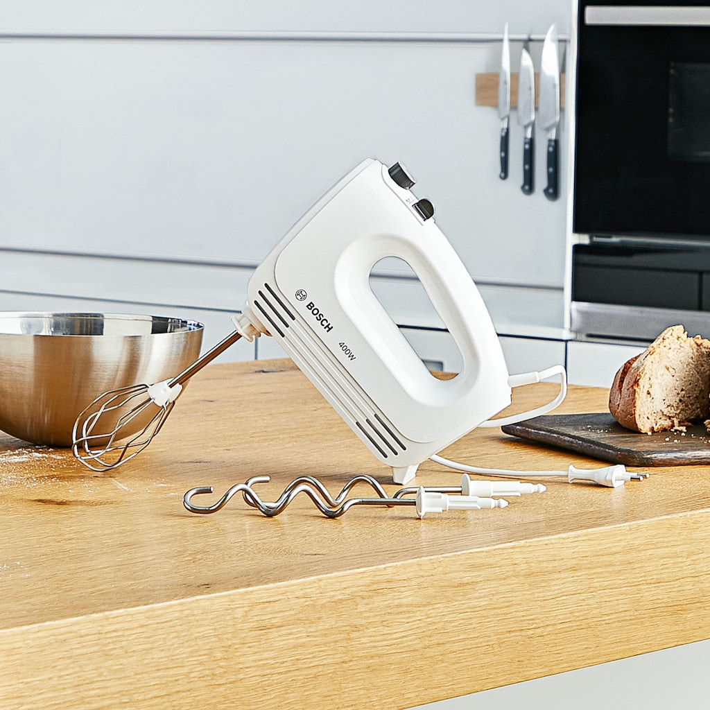 BOSCH Handmixer »CleverMixx MFQ24200«, 400 W, inkl. Edelstahl-Tubobesen, Edelstahl-Knethaken, leicht und ergonomisch