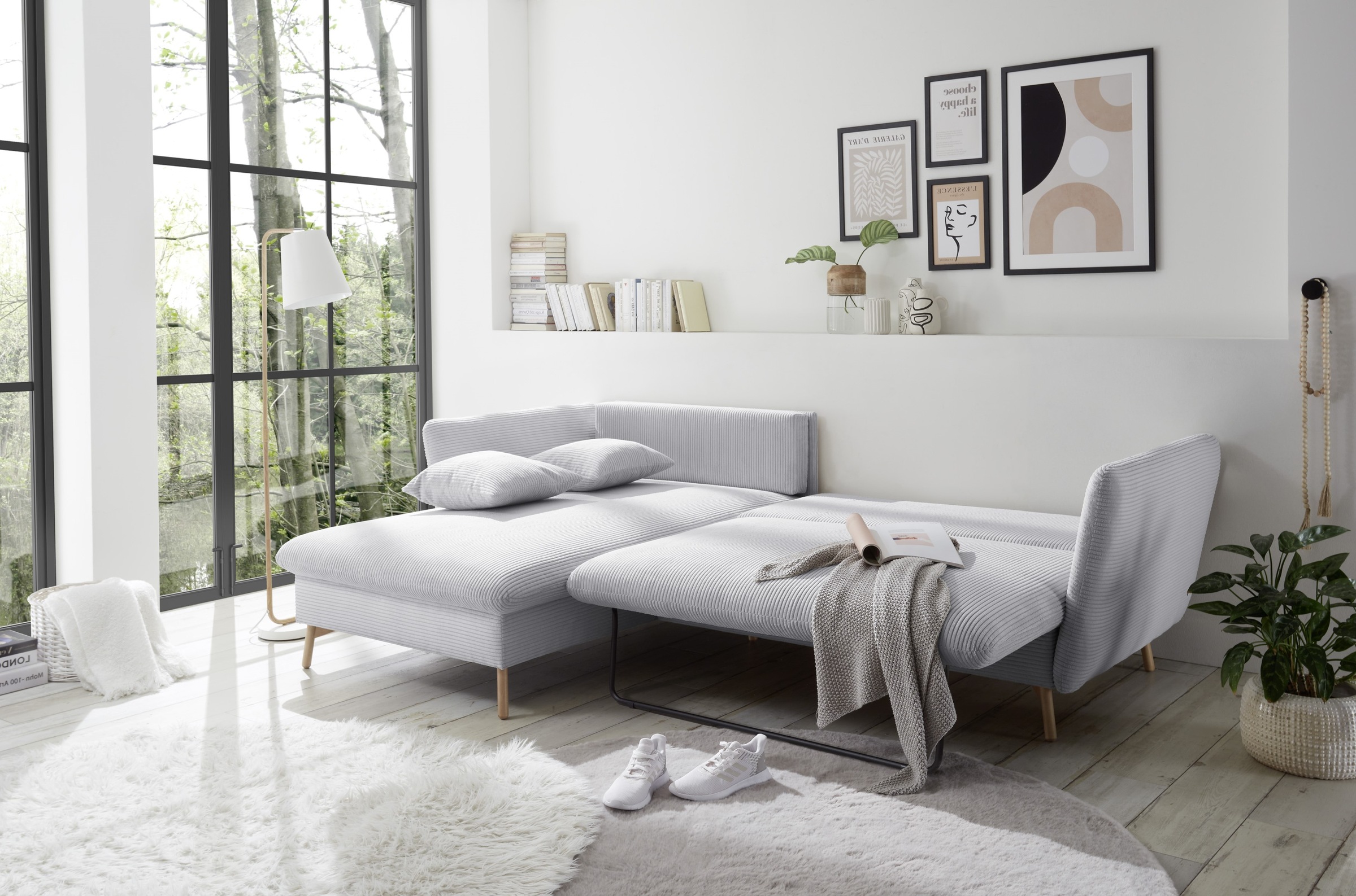 andas Ecksofa »MERLE, 258 cm, L-Form, traumhafter Cord,«, mit Bettfunktion und Bettkasten, Liegefläche 224 x 139
