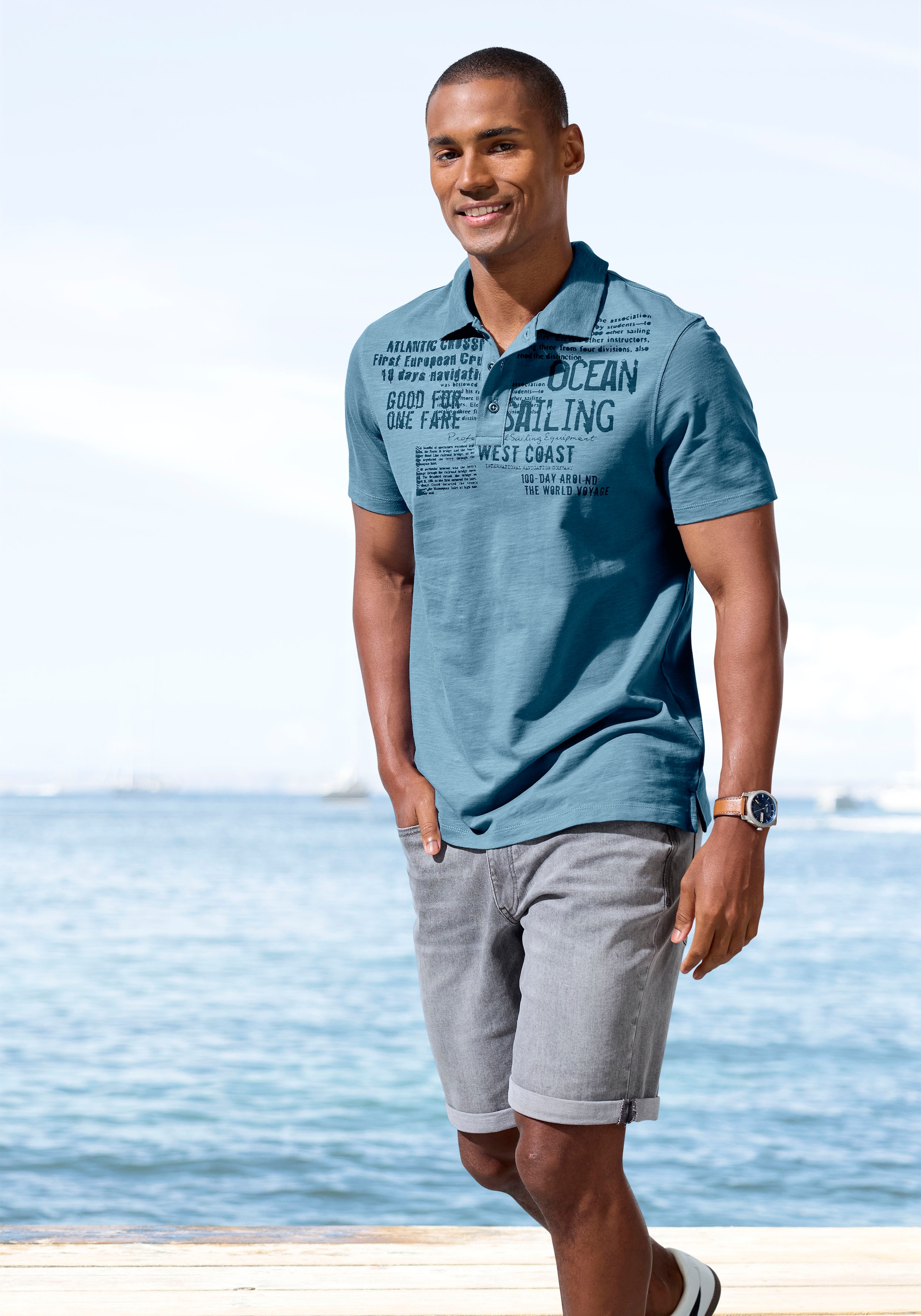 John Devin Poloshirt »mit Print«, Regular-Fit, aus Slub-Qualität, mit Print