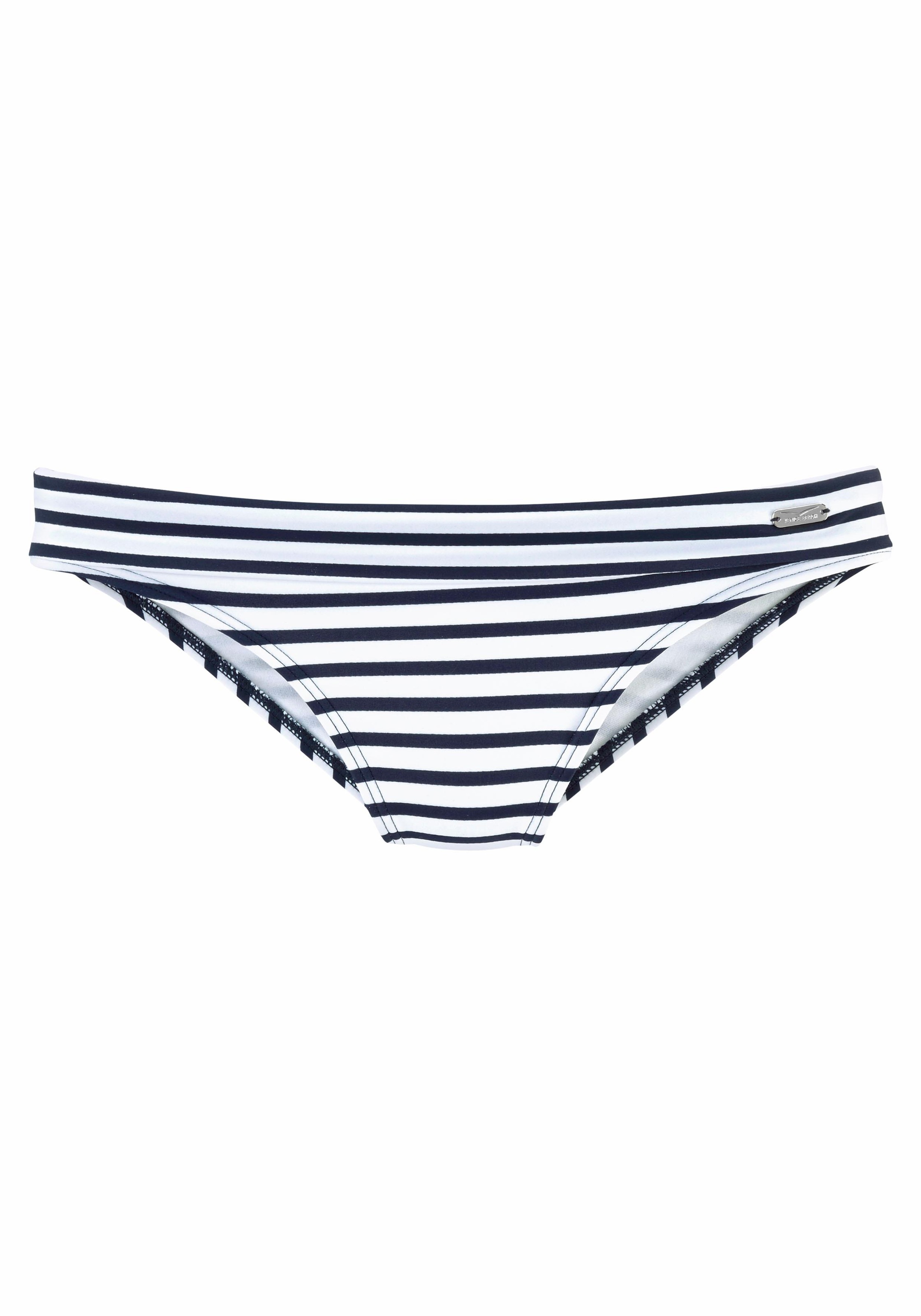 Venice Beach, Damen, Bikini-Hose »Summer« mit Umschlagbund, weiß-marine-gestreift, N-Gr, 40 - N-Gr, weiß-marine-gestreift, Modischer Mustermix