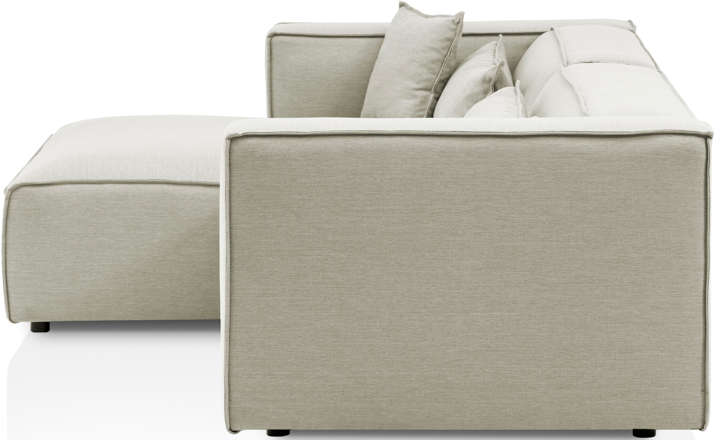 LeGer Home by Lena Gercke Ecksofa »PIARA mit Kedernaht in Cord oder Leinenoptik, moderne Couch in L-Form«, wahlweise Ottomane rechts/links, schwarze Füße, bequemer Sitzkomfort