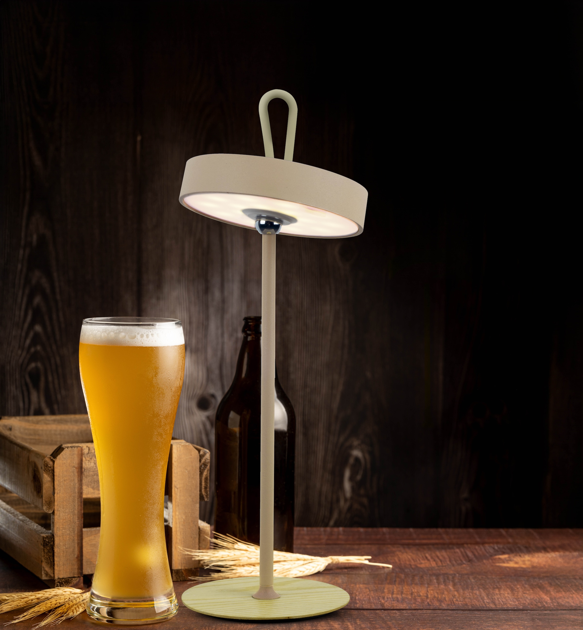 my home LED Tischleuchte »Charmont mit Holzfuß, abnehmbares Kopfteil als Hängeleuchte verwendbar« LED-Modul 1 Stk. Warmweiß aufladbar, inkl Akku + USB Kabel, Kopfteil magnetisch, abnehmbar, Holz