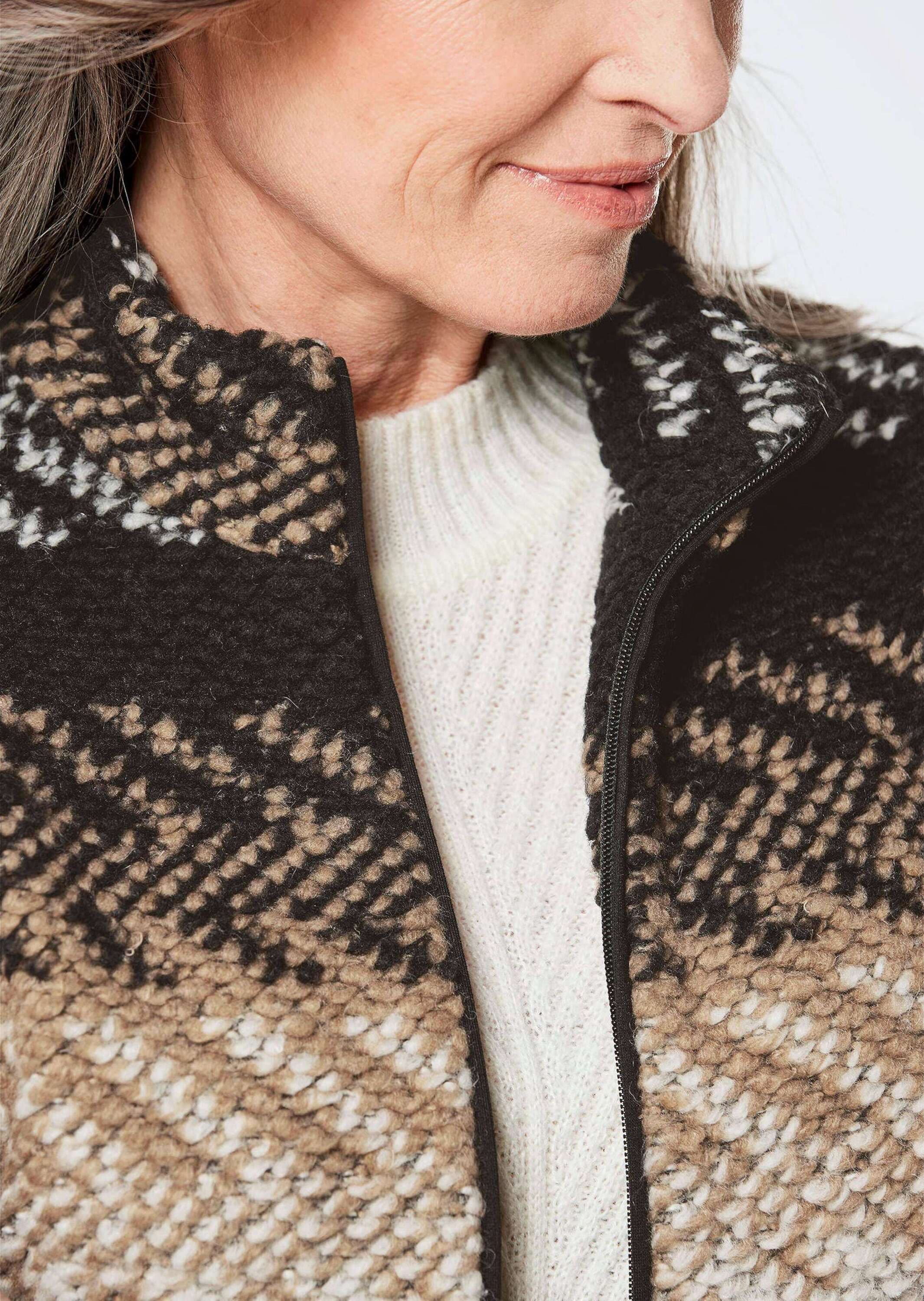 GOLDNER Kurzjacke »Gerade Herbstjacke, Blockstreifen« Kontrastfarbiger Jerseypaspel an Reißverschluss