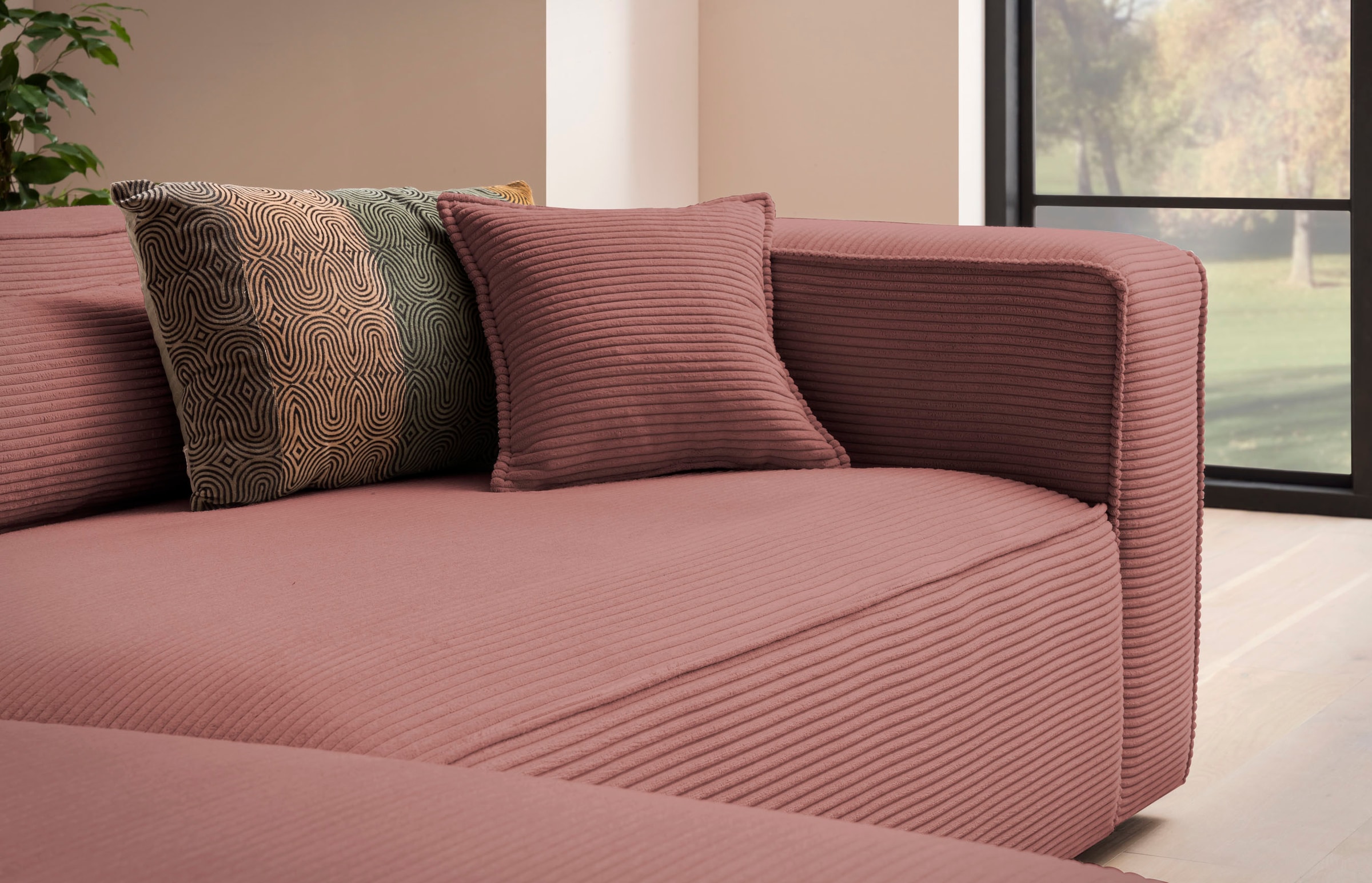 LeGer Home by Lena Gercke Polsterecke »PIARA XXL, L-Form mit Schlaffunktion, Big-Sofa in Cord o. Leinenoptik«, Hocker stellbar zum Schlafsofa (Krokodilverbinder), tiefe Sitzfläche