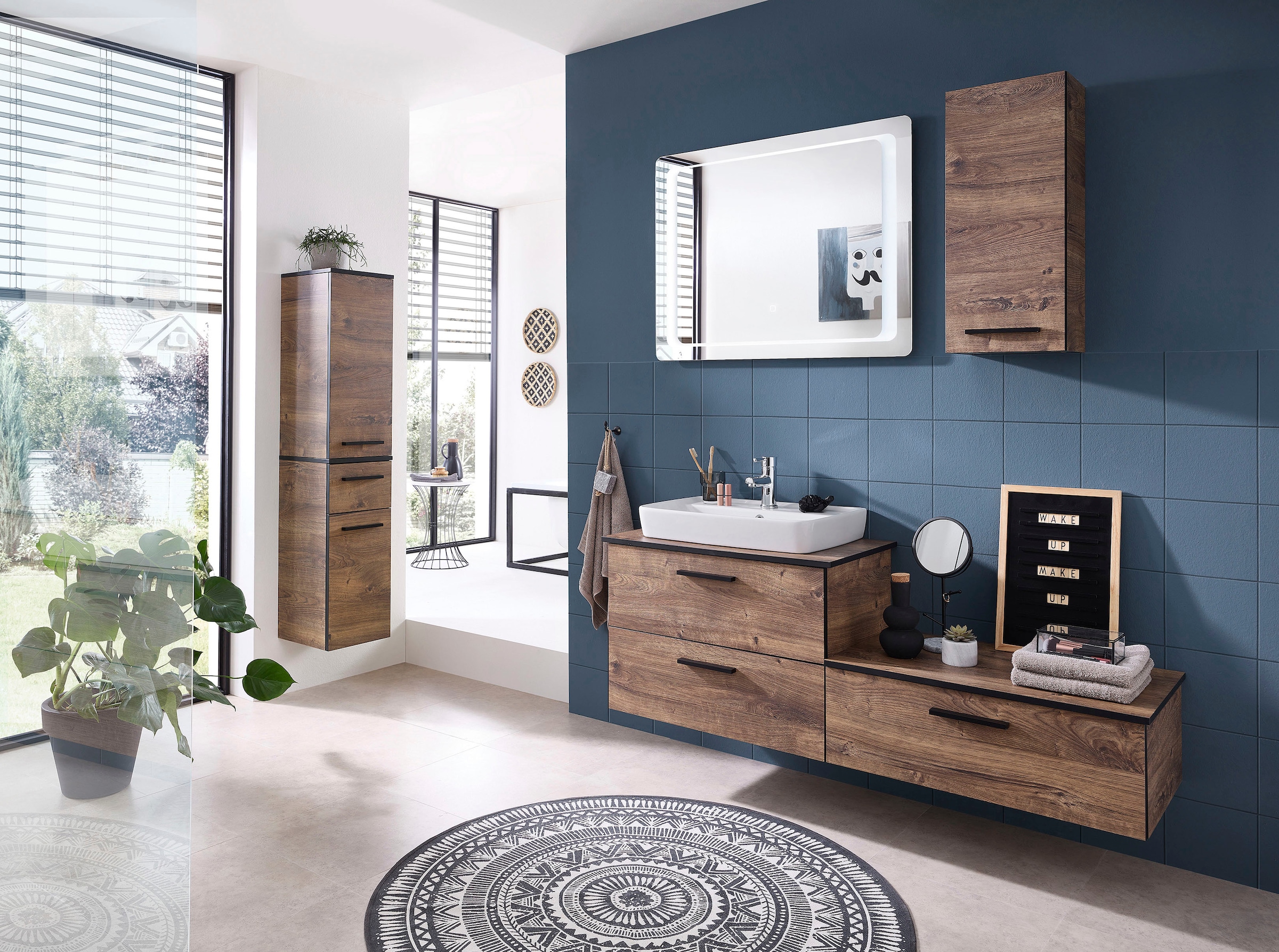 Saphir Unterschrank »Quickset 374 Badschrank mit 1 Klappe, inkl. Abdeckplatte« Badezimmer-Unterschrank, Eiche Ribbeck quer Nachbildung, 71 cm breit