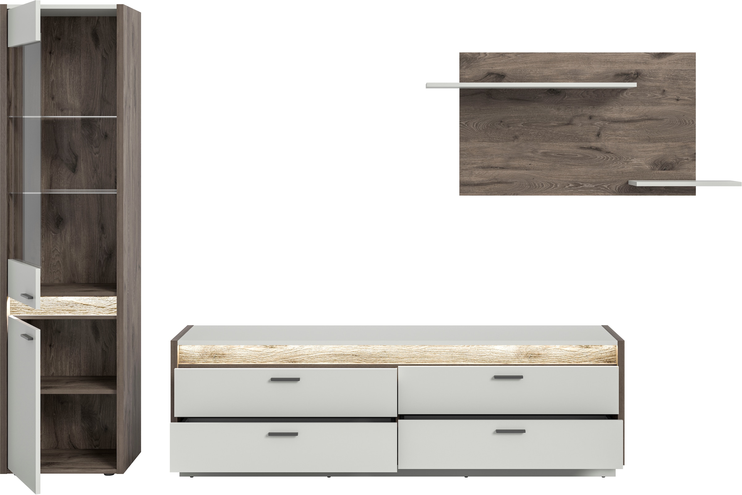 INOSIGN Wohnwand »Treviso, Breite 268 cm, bestehend aus: 1x Vitrine, 1x Lowboard und«, (3 St.), 1x Wandboard, Kombination, Wohnkombination, Mediawand, TV-Wand