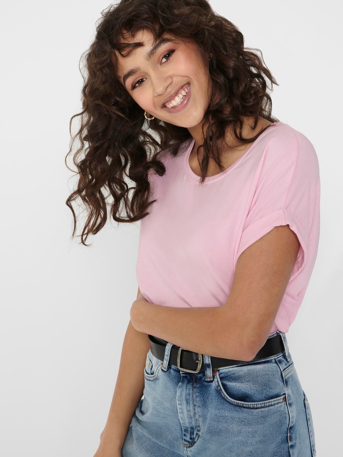 ONLY T-Shirt »ONLMOSTER – Kurzarmshirt mit Aufschlag und klassischem Look« unifarben, casual, regular fit, Viskosemischung, Rundhals