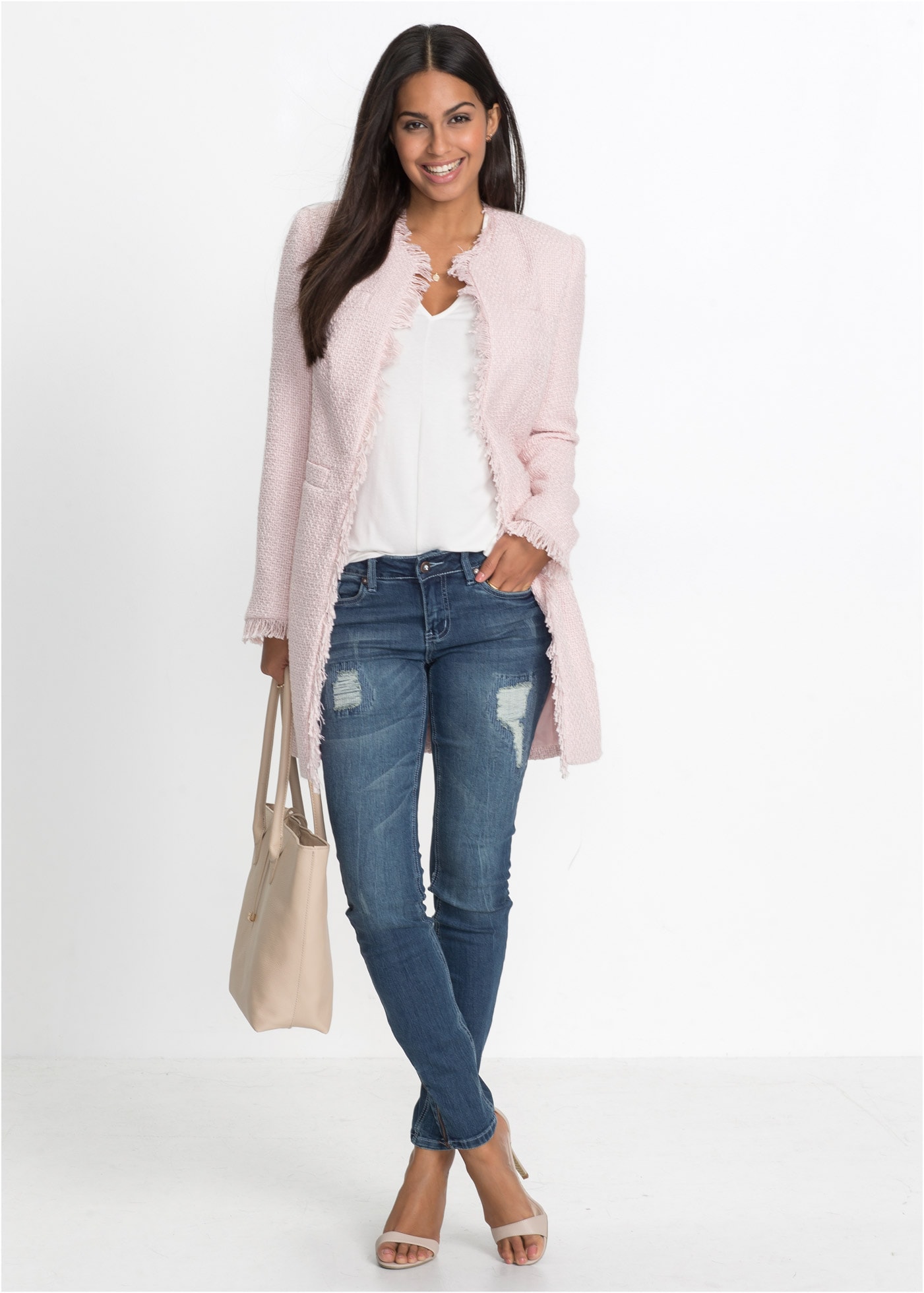 bonprix Longblazer 1 eleganter Bouclé-Look, Regular Fit, mit langem Arm