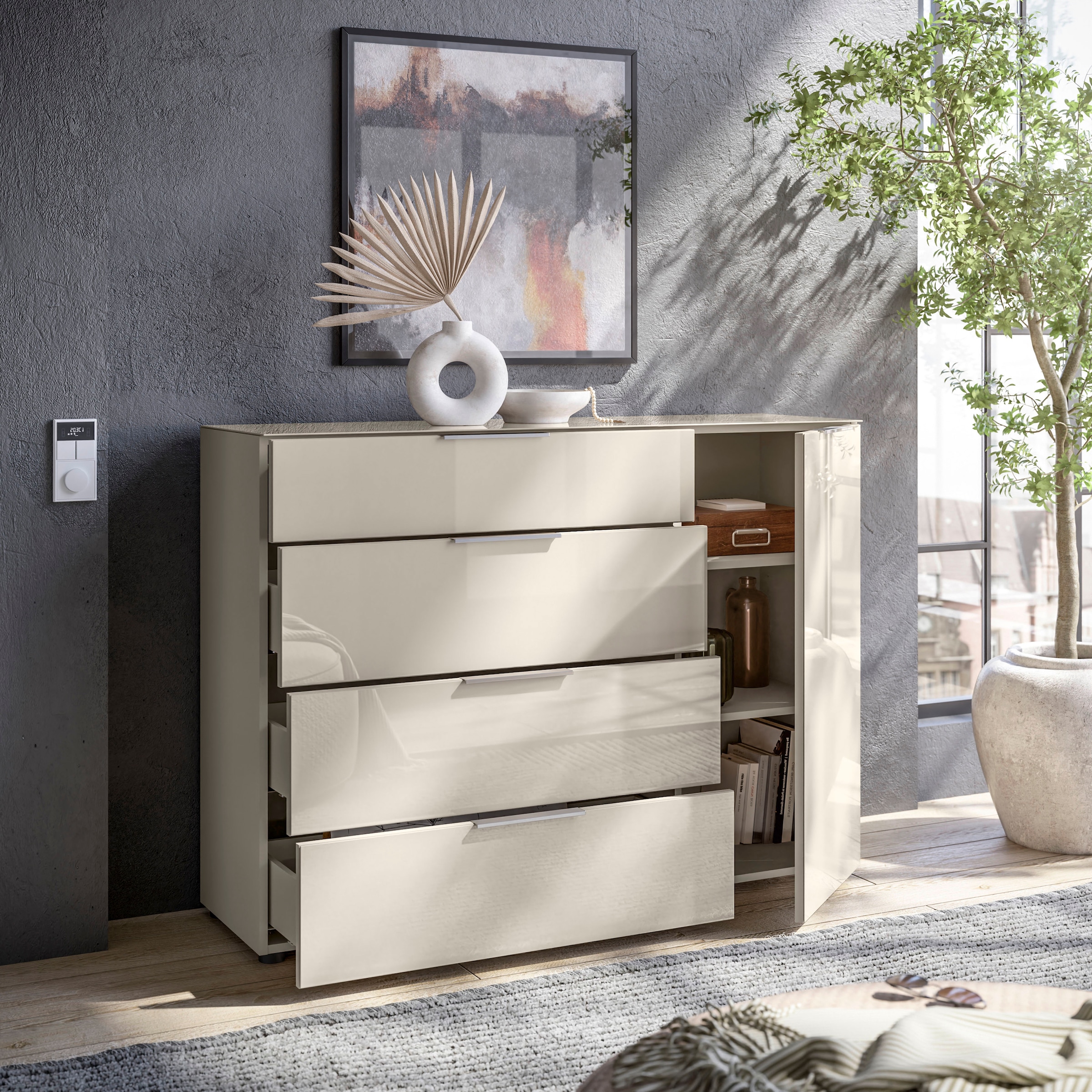 HBZ Kommode »Santorin, BxHxT 135x99x40 cm«, (1 St.), Breite 135cm, Softclose für Türen und Schubkästen, Melaminbeschichtung