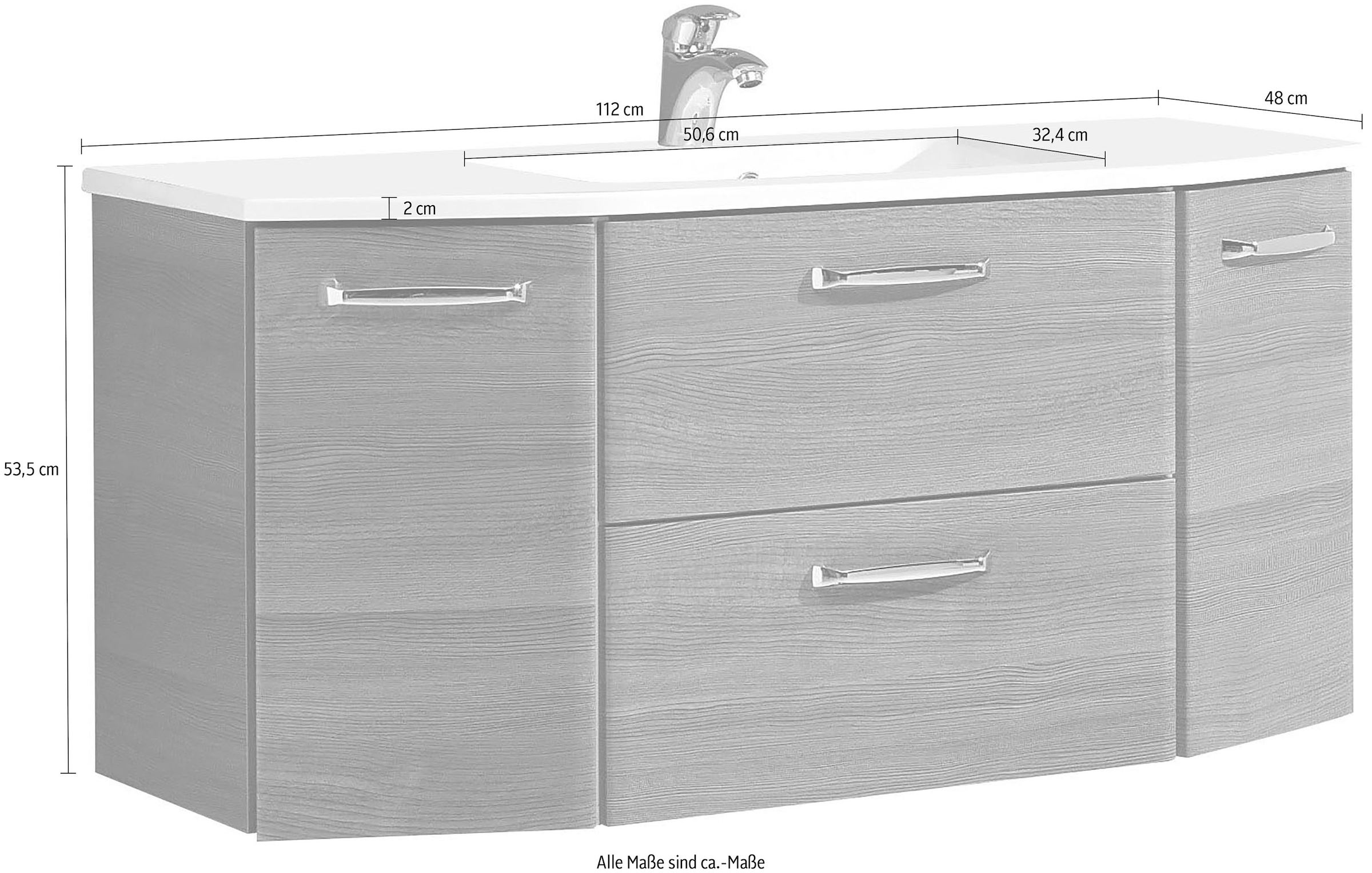 Saphir Waschtisch »Quickset Waschplatz, Mineralmarmor-Waschtisch, 112 cm breit, 2 Türen«, Unterschrank mit Waschbecken, inkl. Türdämpfer, Griffe Chrom Glanz