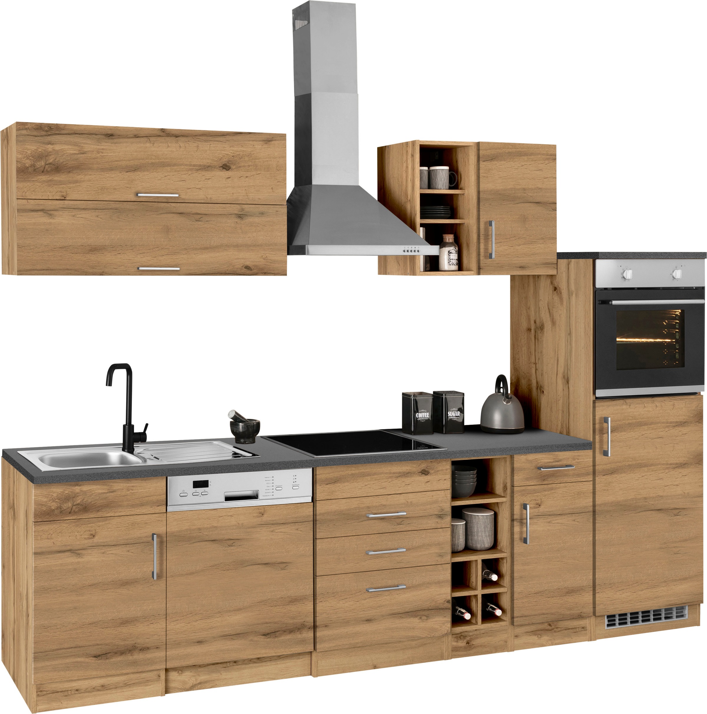 KOCHSTATION Küchenzeile »KS-Colmar« mit E-Geräten, Breite 300 cm