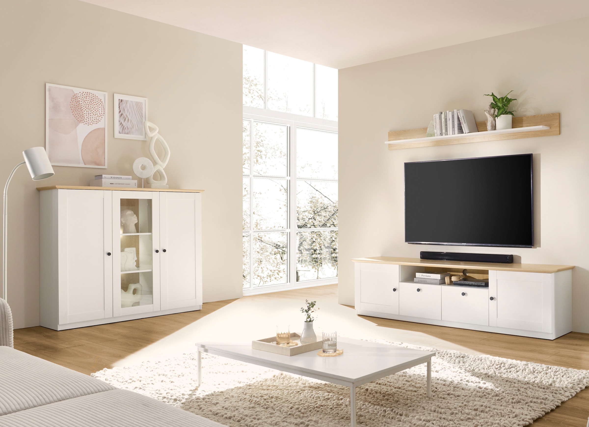 OTTO home Lowboard »Brest, TV-Unterschrank, Kommode, TV-Schrank im Landhausstil« schwarze Metallgriffe, ausreichend Stauraum, 204 cm breit