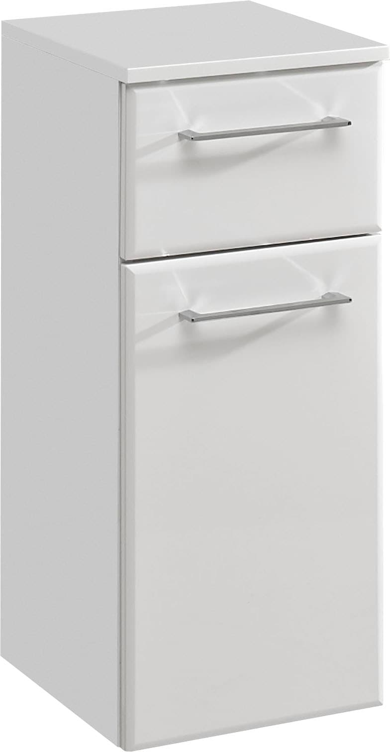 Saphir, Unterschrank »Quickset 376 Badschrank, 1 Tür, 1 Schublade, Weiß Hochglanz« Badezimmermöbel 30 cm breit, inkl. Türdämpfer, Griffe Chrom Glanz, 