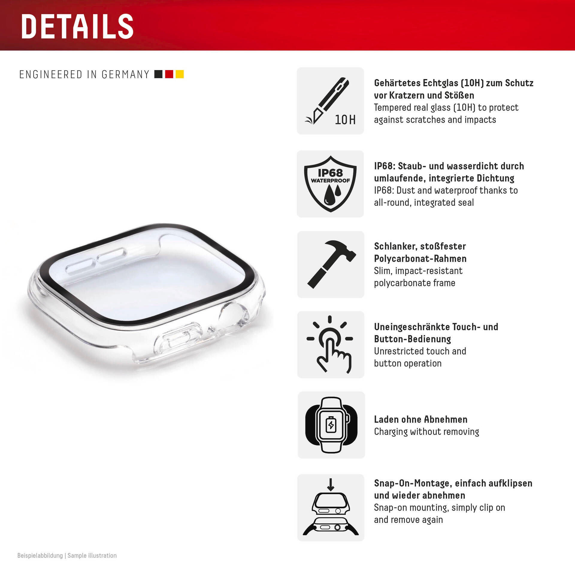 Displex Displayschutzglas »Smartwatch Glass All-In-One Protector Full Body«, für Apple Watch SE(2) 44 mm, Displayschutzfolie, Schutzfolie, Bildschirmschutz, kratz- & stoßfest