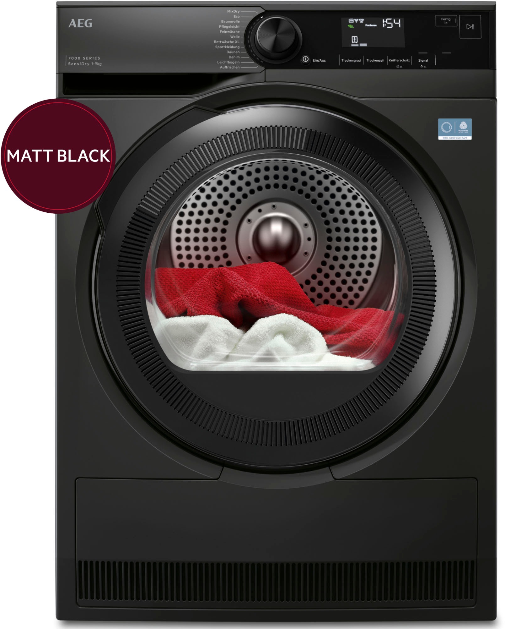 AEG, Wärmepumpentrockner »TR7TS75690« 7000 SensiDry Wärmepumpentrockner weniger Energieverbrauch in Matt Schwarz, silberfarben, PROSENSE PASST ZEIT & 