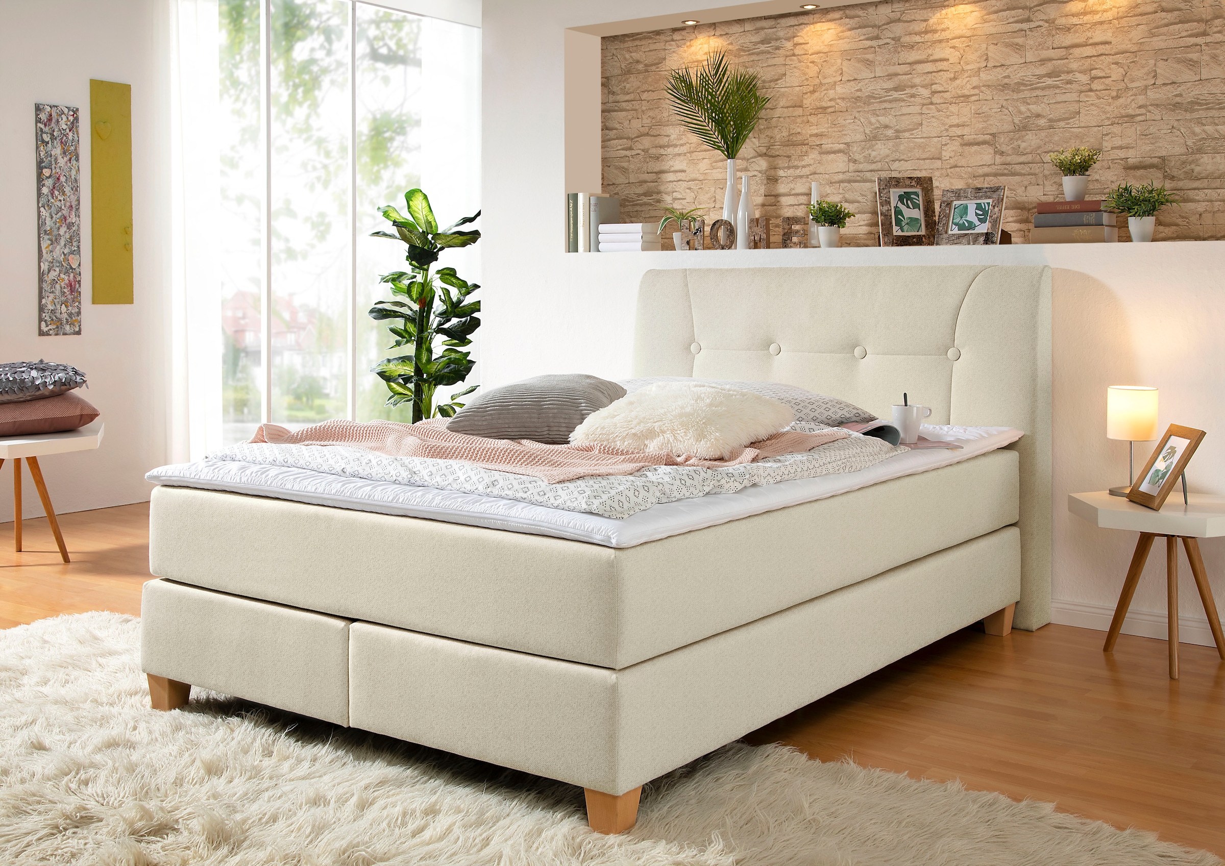 Home affaire, Boxspringbett »Calloway« inkl. Topper, XXL-Ausführung, in 4 Farben, 5 Breiten, 3 Matratzenarten, beige, Struktur (100% Polyester), beige