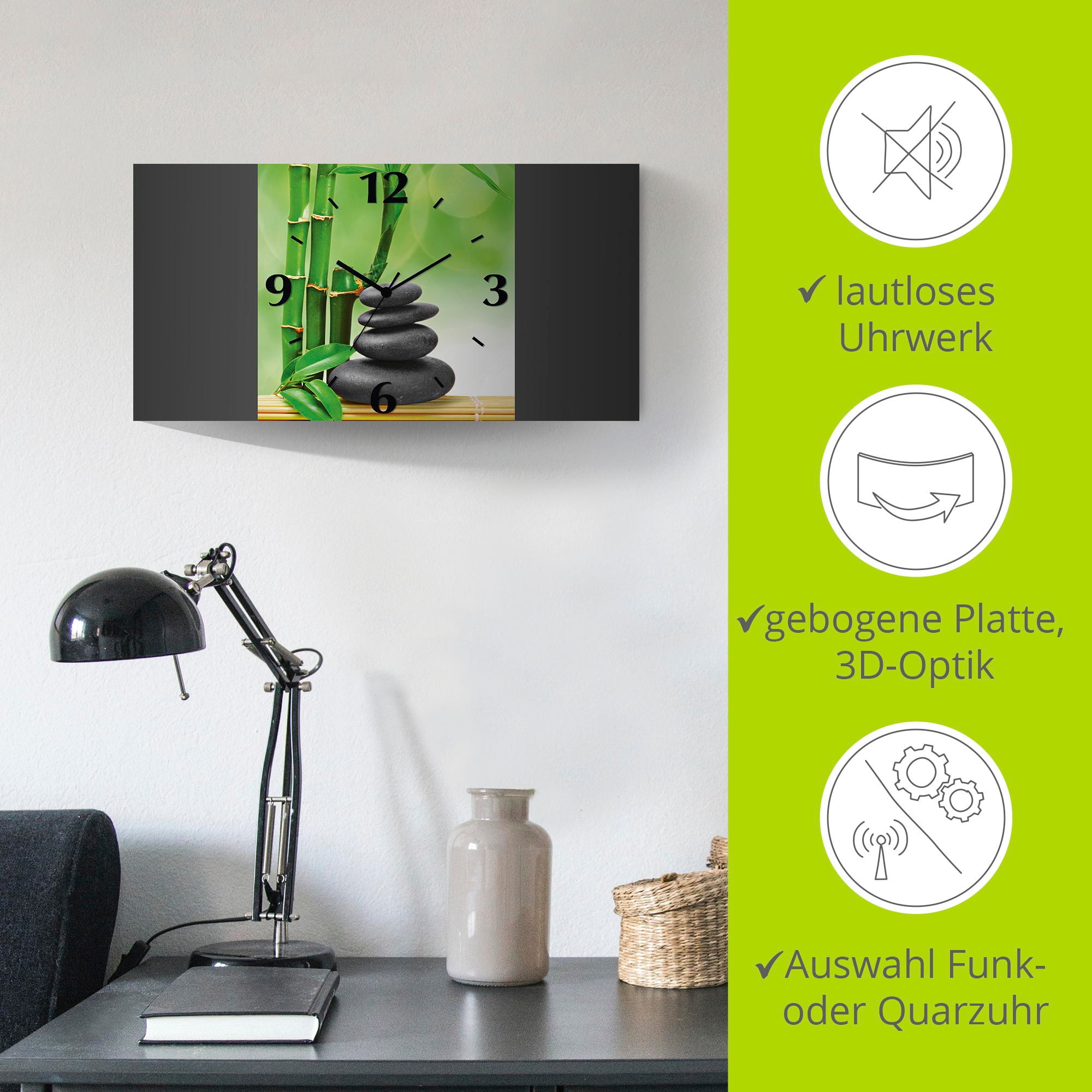 Artland Wanduhr »Spa Konzept Zen Basaltsteine«, 3D Optik gebogen, mit Quarz- oder Funkuhrwerk, versch. Größen