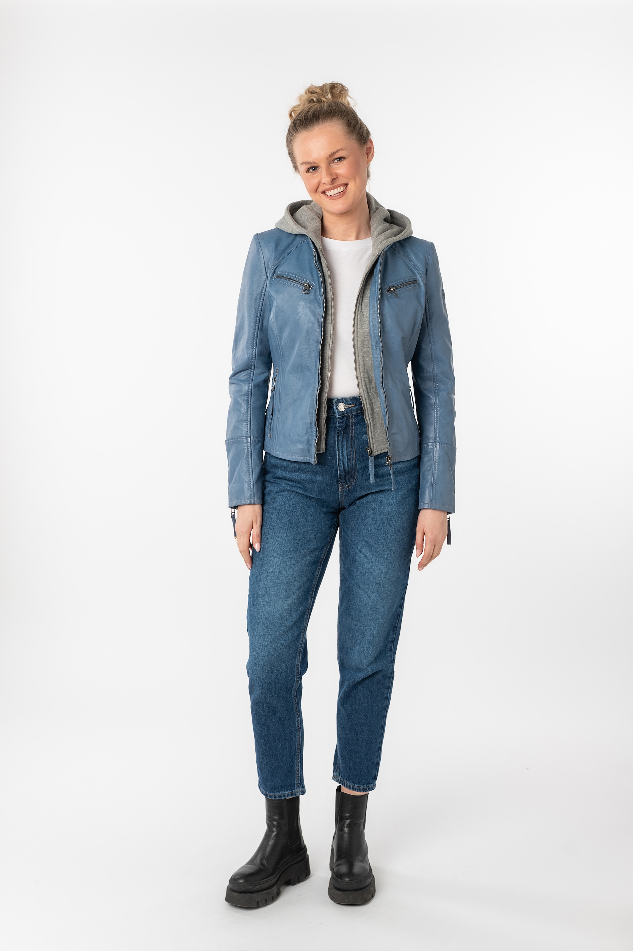 Mauritius Lederjacke »NOLA«, mit Kapuze, Two-in-One Style - mit abnehmbarer Jersey-Kapuze