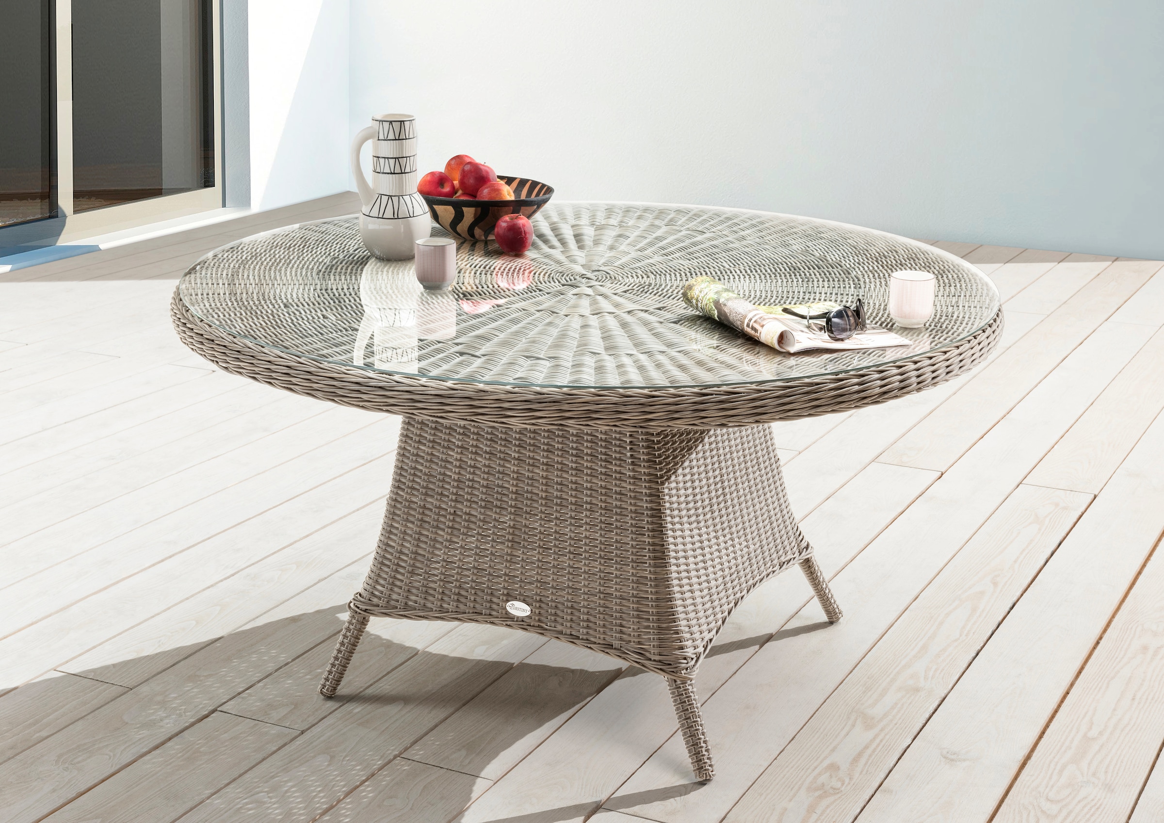 Destiny Garten-Essgruppe »PALMA LUNA«, (9 tlg., 4x Hochlehner, 1x Tisch, inkl. Auflagen), Aluminium, Polyrattan
