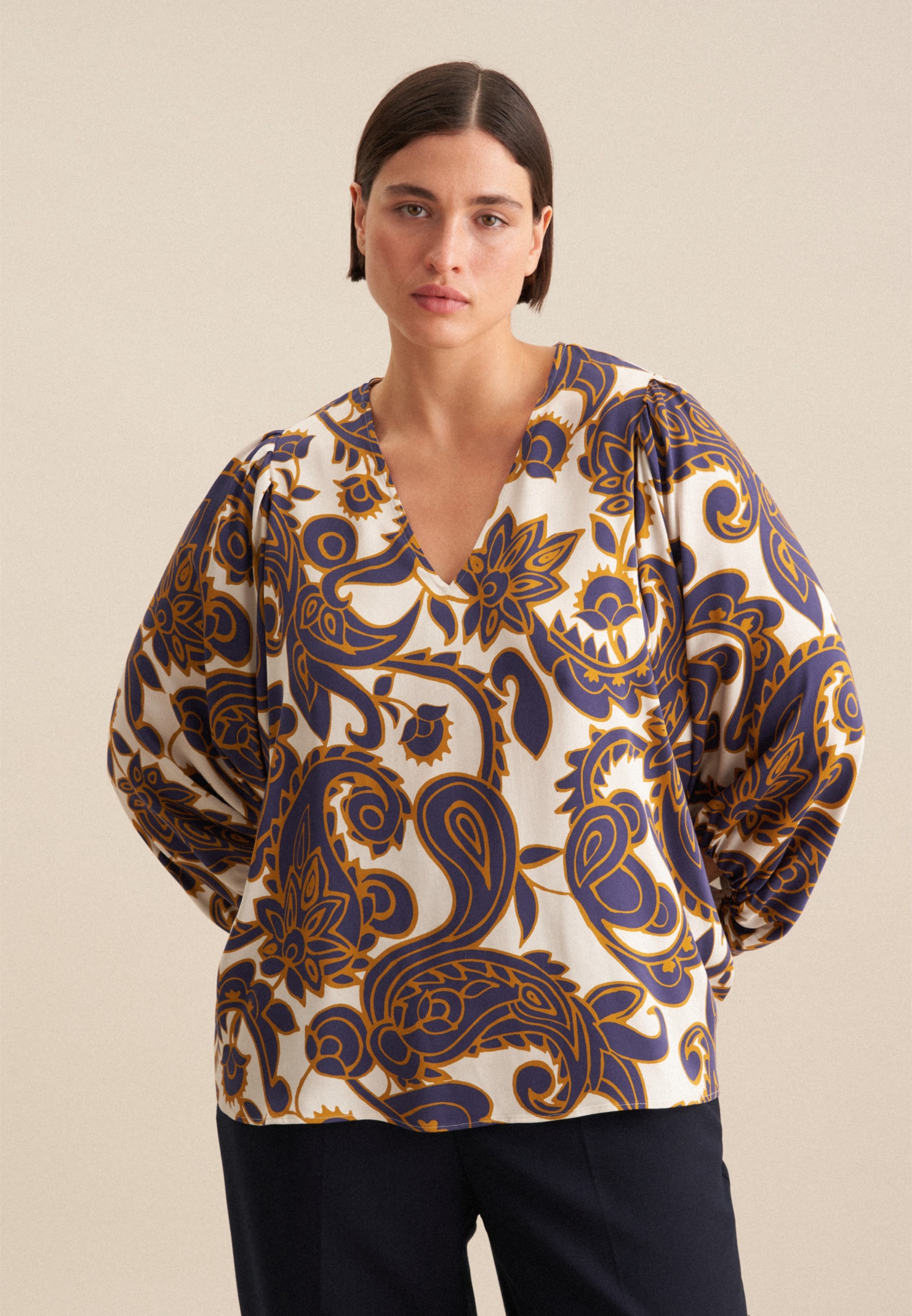 seidensticker Shirtbluse »Schwarze Rose«, 3/4-Arm V-Neck Paisley