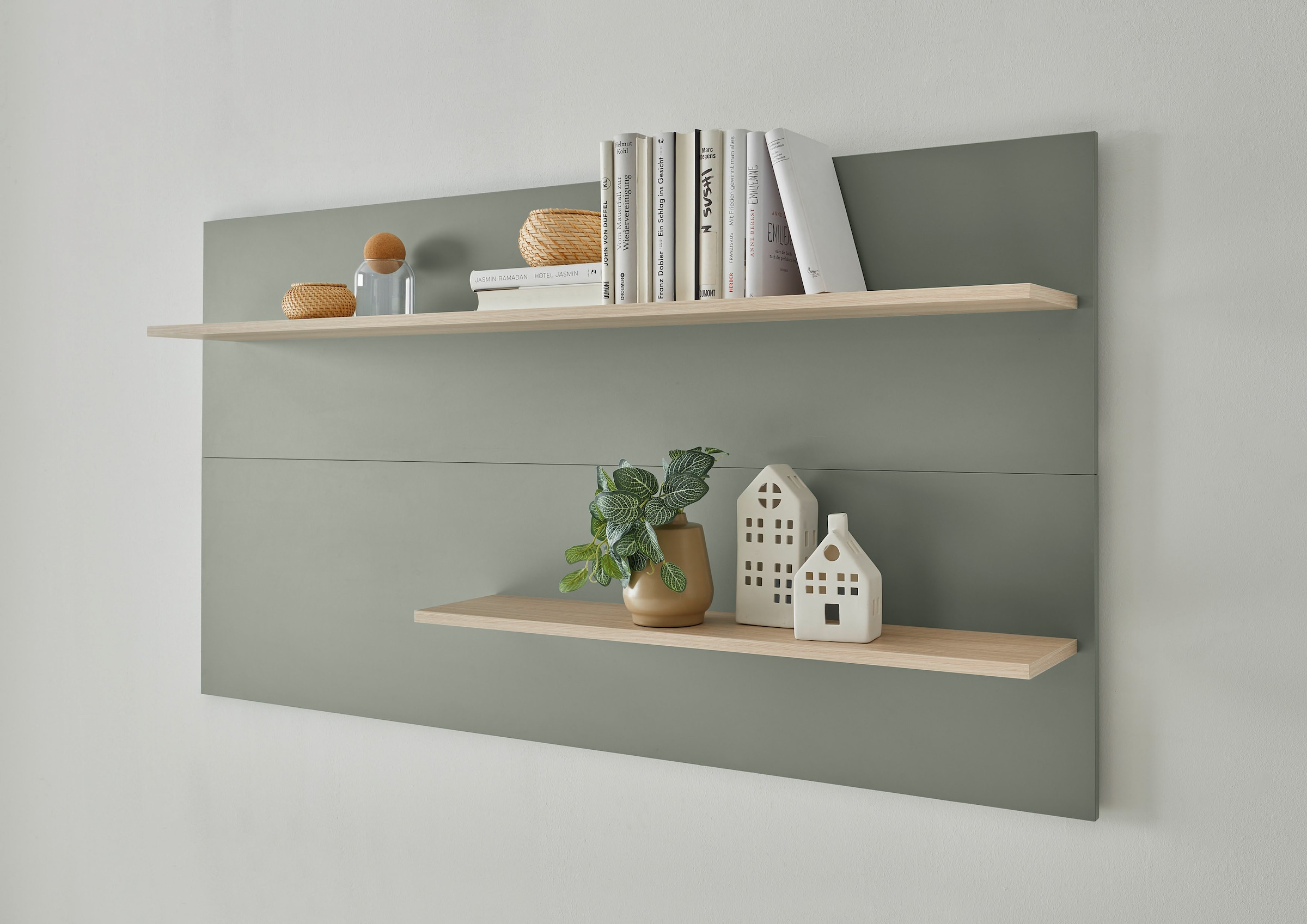 Home affaire, Wandregal »City/Giron, modernes Wandboard, Wandhalter mit Ablagefläche« vielseitig einsetzbares Hängeregal, Grün Aloe, Holzwerkstoff,