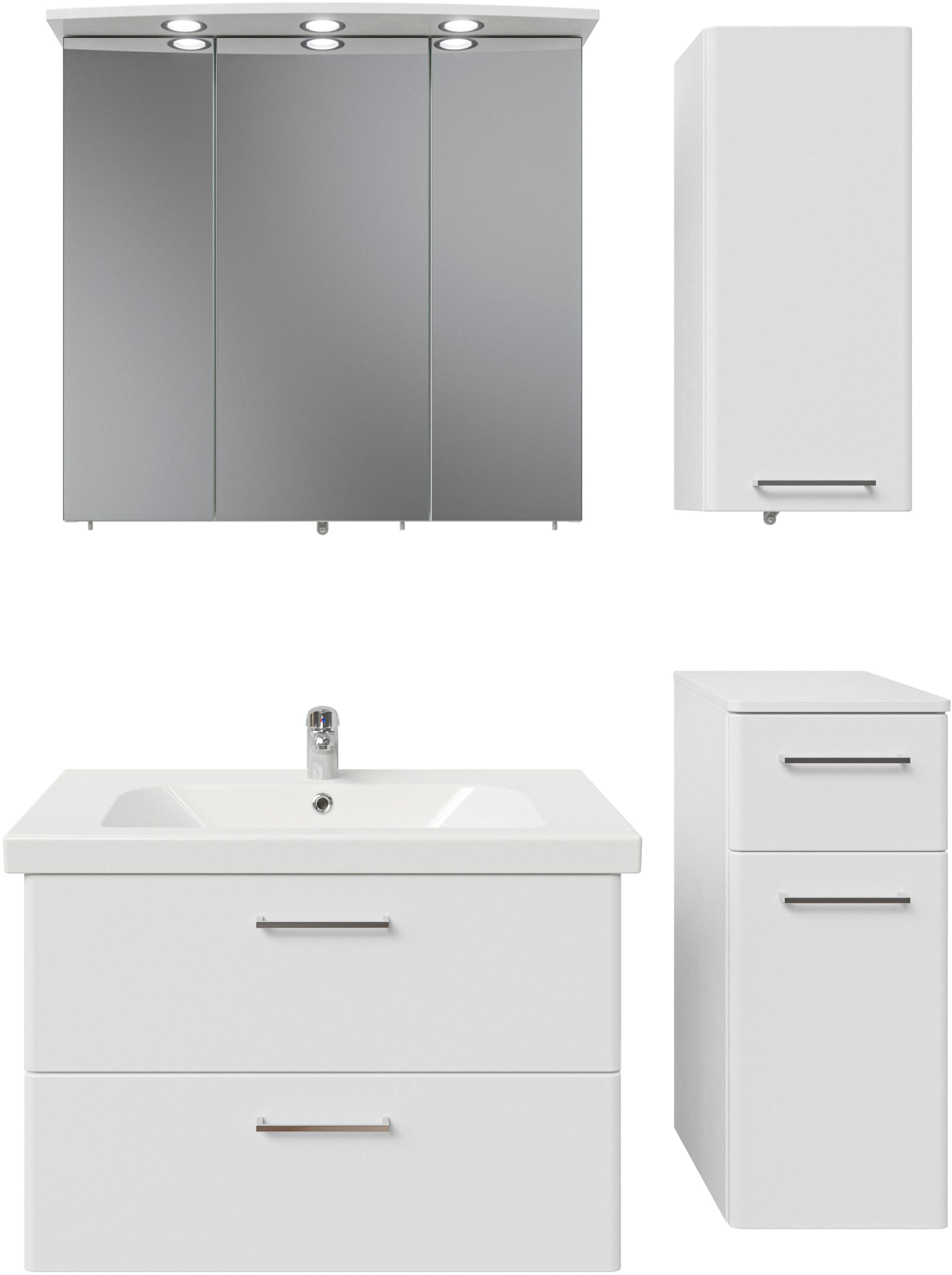 Saphir Badmöbel-Set »Quickset 316 4-teilig, Keramikwaschtisch mit LED-Spiegelschrank«, (5 St.), mit Unterschrank, Hängeschrank, 5 Türen, 1 Klappe, inkl. Türdämpfer