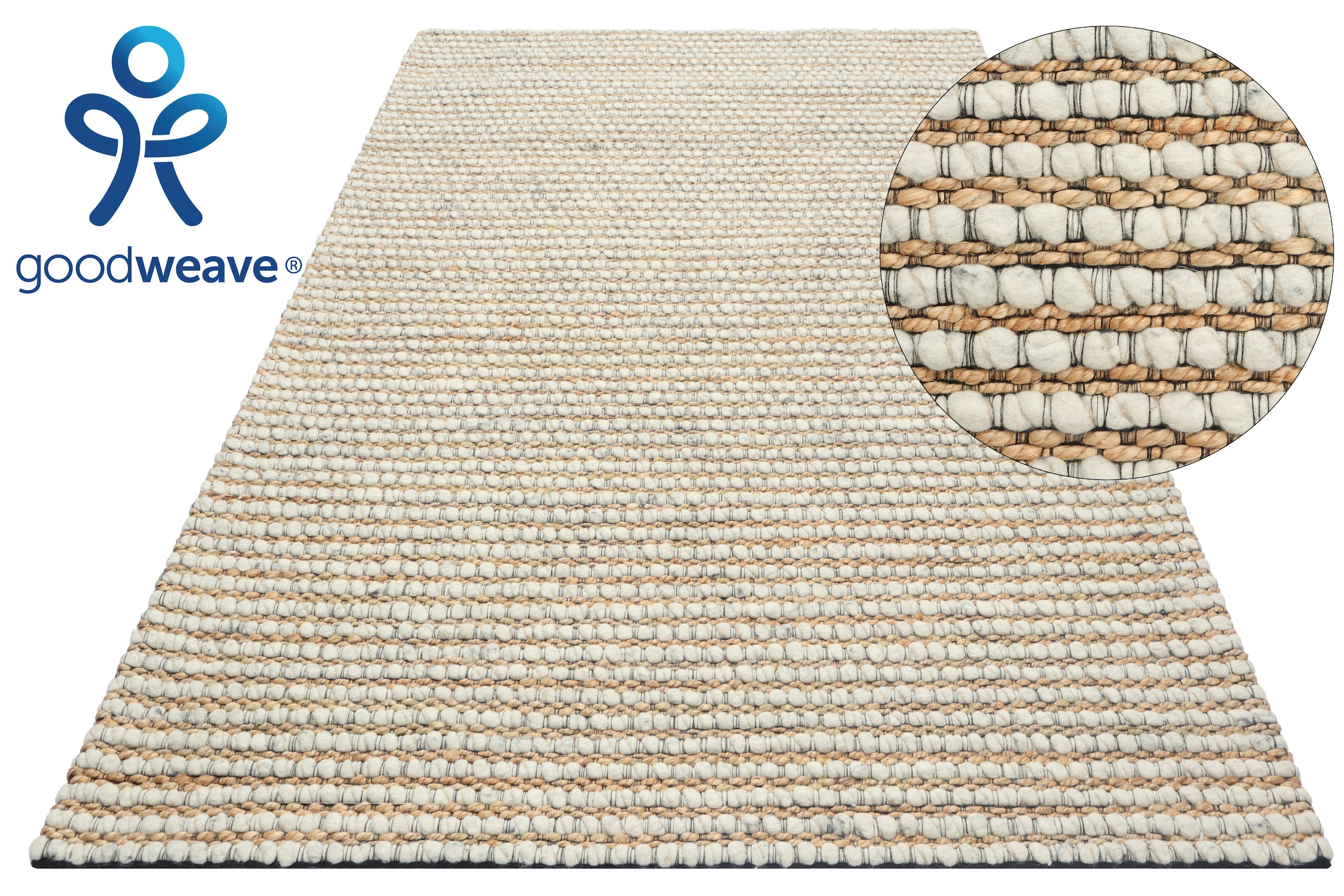 OTTO home Wollteppich »Leevy, Wolle und Jute, handgewebt, Handweb Teppiche« rechteckig 25 mm Höhe schöne Streifenoptik, Wohnzimmer, Schlafzimmer, Esszimmer