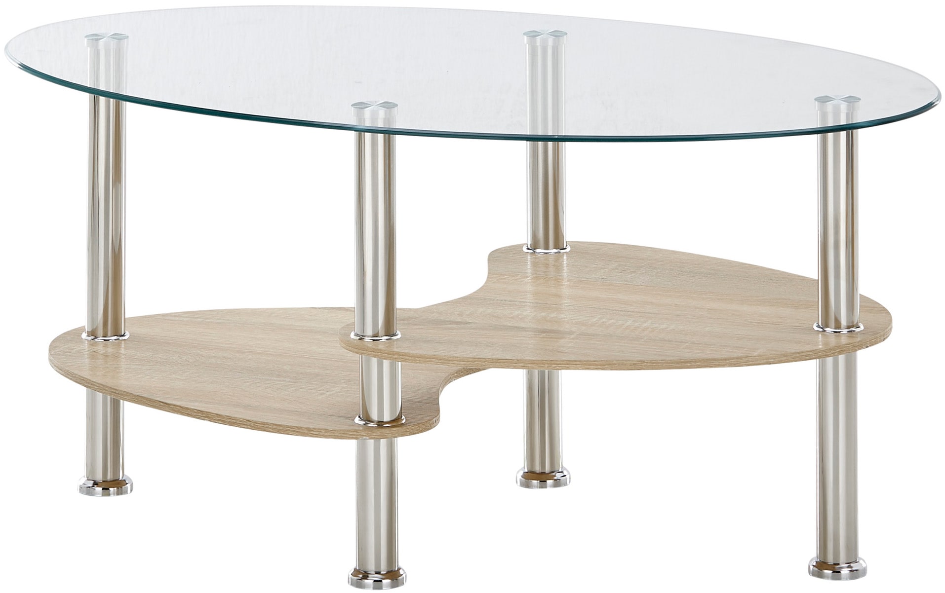 Stolkom Couchtisch »Panty Glastisch, Wohnzimmertisch, Beistelltisch Glas BxHxT 90x42x55 cm«, (Couchtisch), Sicherheitsglas 8mm, Ablage in MDF Eiche Artisan und Eiche Sonoma