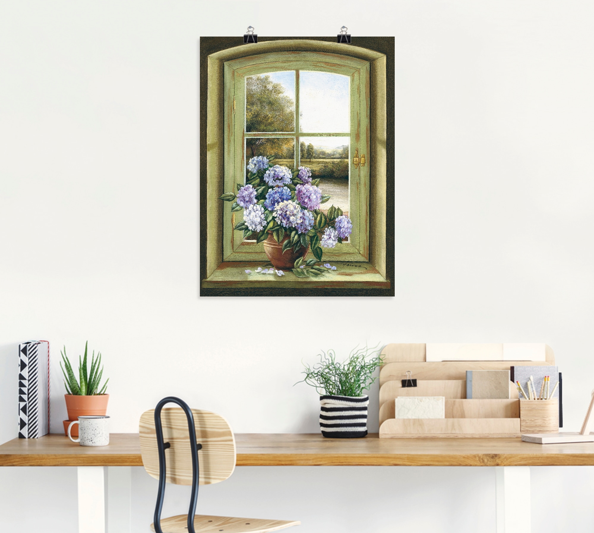 Artland Wandbild »Hortensien am Fenster«, Arrangements, (1 St.), als Alubild, Outdoorbild, Leinwandbild, Poster, Wandaufkleber