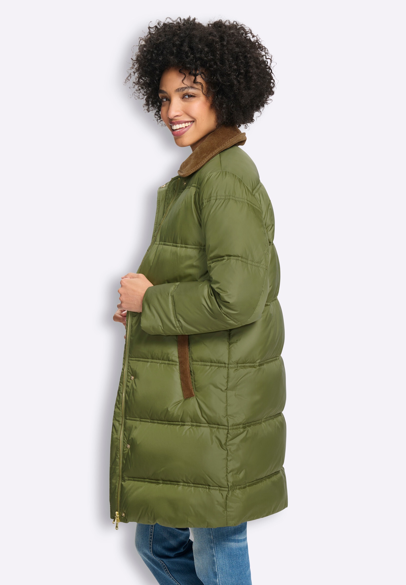 heine Steppjacke »Steppmantel Steppmantel mit Cord-Details« ohne Kapuze