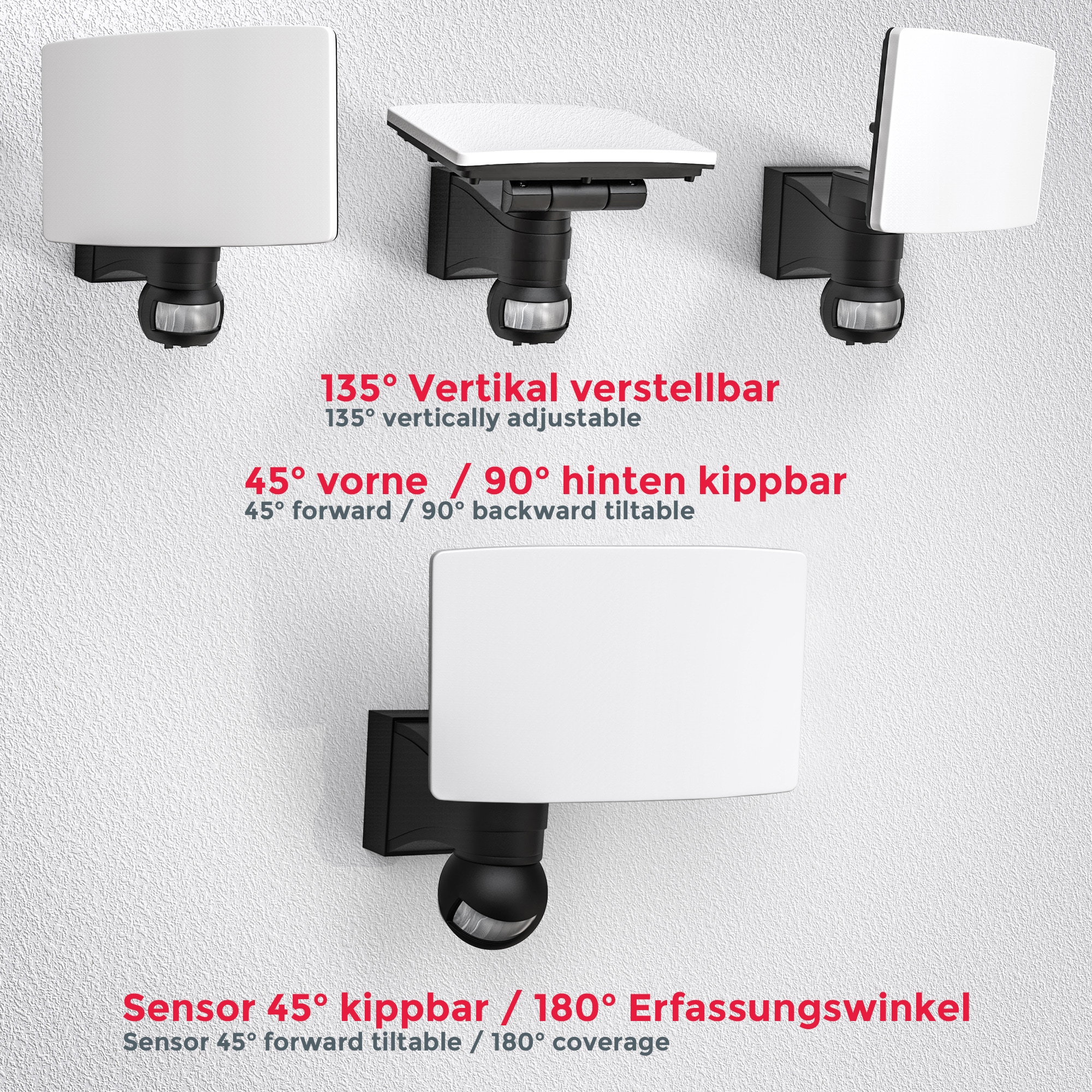 B.K.Licht LED Außen-Wandleuchte, 1 flammig, Leuchtmittel LED-Board | LED fest integriert, Außenleuchte, Bewegungsmelder, schwenkbar, 20W 2.300 Lum. 4.000K, IP44