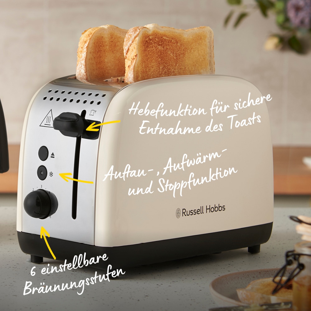 RUSSELL HOBBS Toaster »Colours Plus+ Jasmine 26930-56« 1100 W 2 extra breite Toastschlitze, Brötchenaufsatz, 6 Bräunungsstufen
