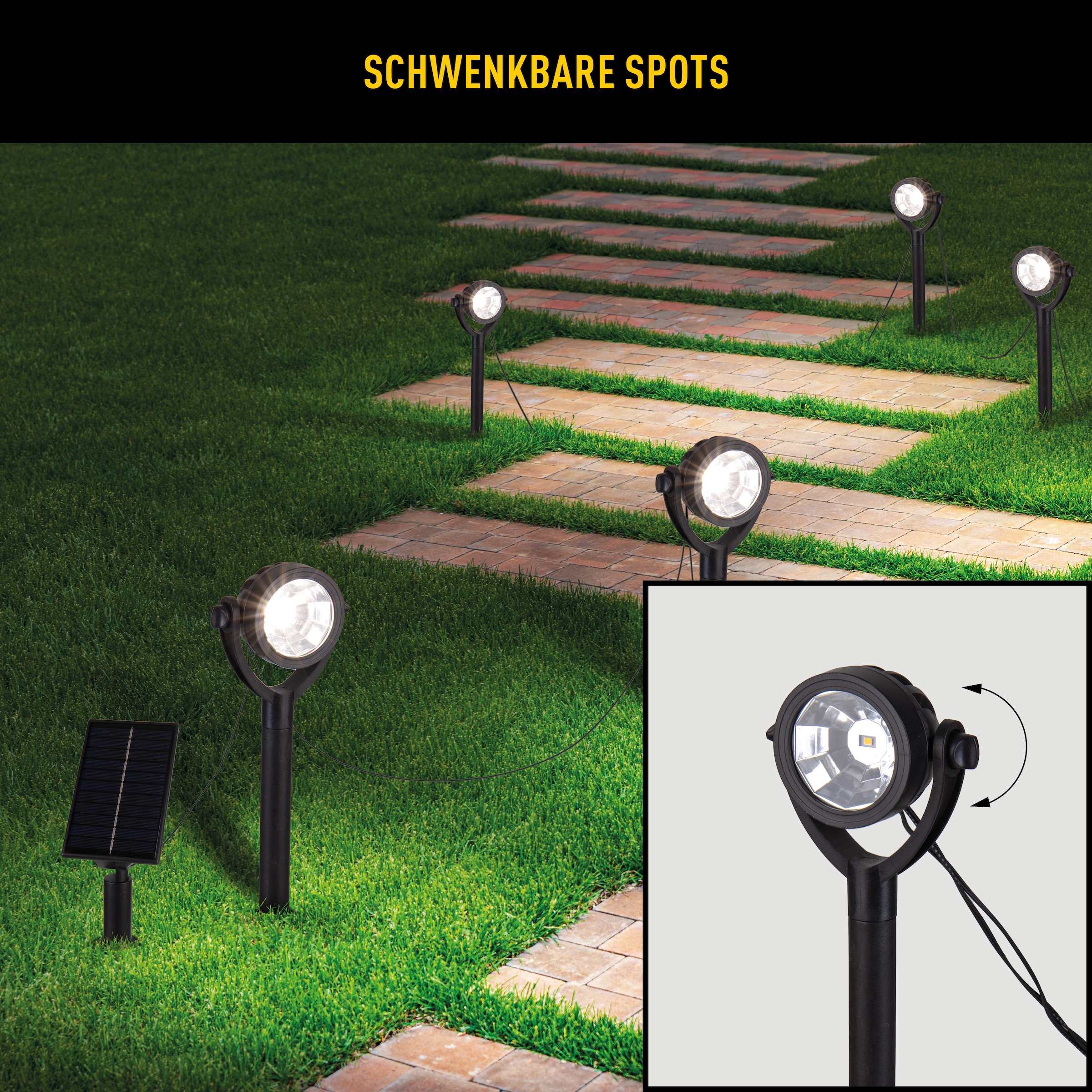 näve LED Solarleuchte »Nomi« LED-Modul 1 Stk. Warmweiß Erdspieß 6er Set, inkl. Dämmerungssensor, Abstrahlwinkel: 90°, schwarz