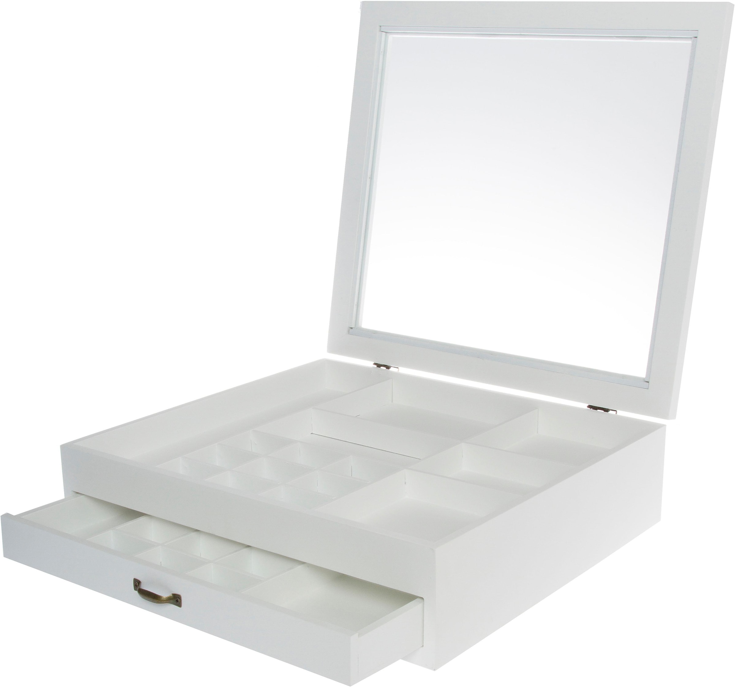 Myflair Möbel & Accessoires Aufbewahrungsbox, Setzkasten, weiß, mit Deckel aus Glas & Schubkasten