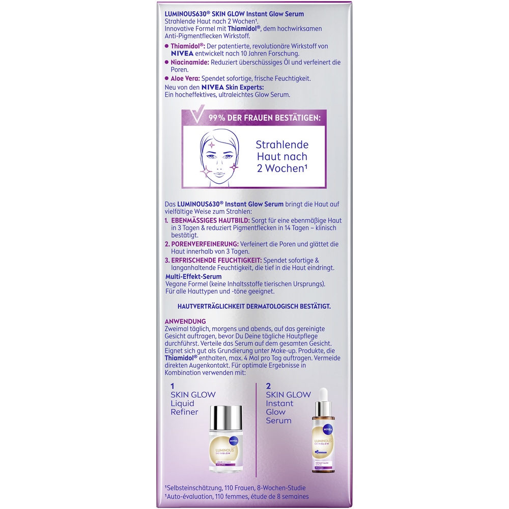 Nivea Anti-Falten-Serum »NIVEA LUMINOUS630® Skin Glow Instant Glow Serum« leichte Textur, feuchtigkeitsspendend, pflegend