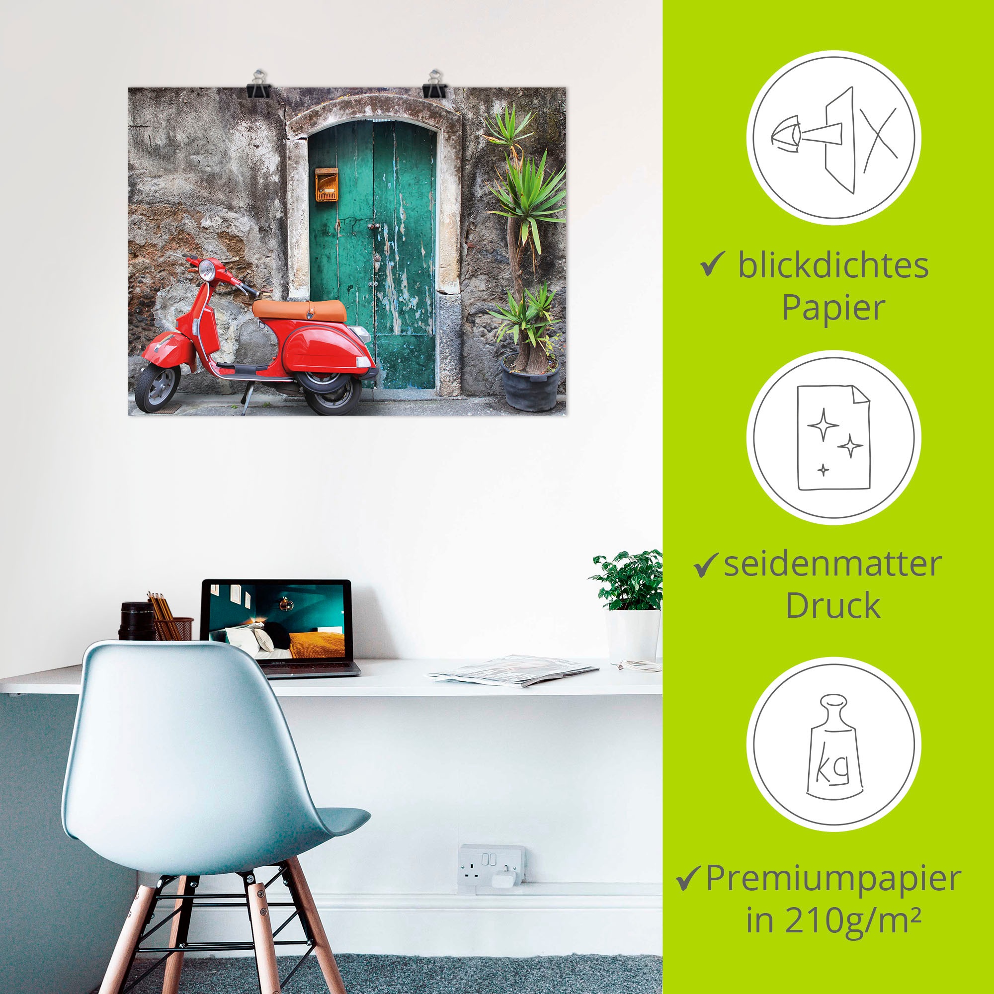 Artland Wandbild »Roter Motorroller« Motorräder & Roller 1 Stk. tlg. als Alubild, Outdoorbild, Leinwandbild, Poster in verschied. Größen