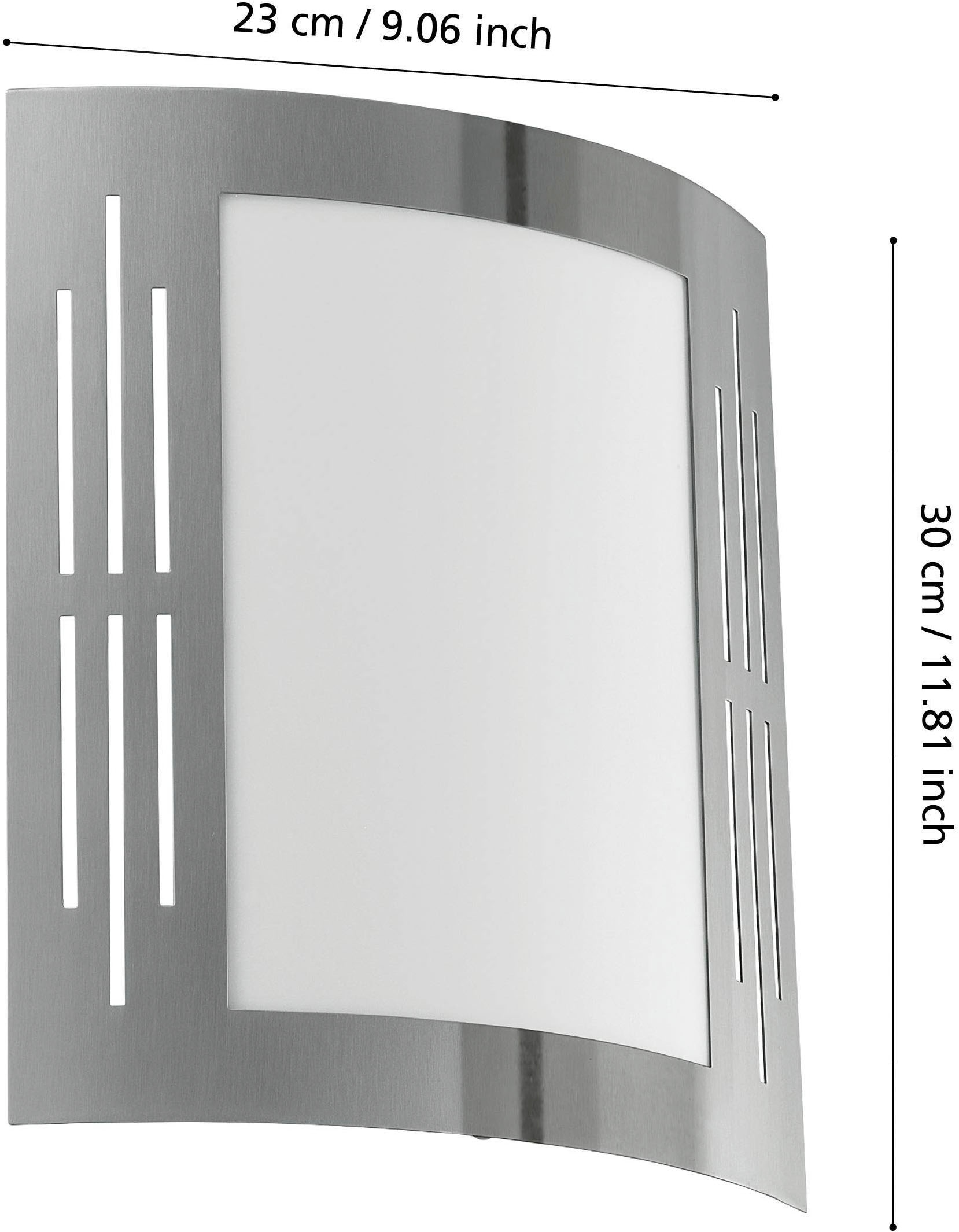 EGLO Wandleuchte »City Wandlampe, Außenbeleuchtung, Außenlampe, silber, weiß , E27, IP44« E27 1 Stk. Wand-/Deckenleuchte - L23,5 x H26 x AL9 cm - edelstahl - 1X60W exkl.