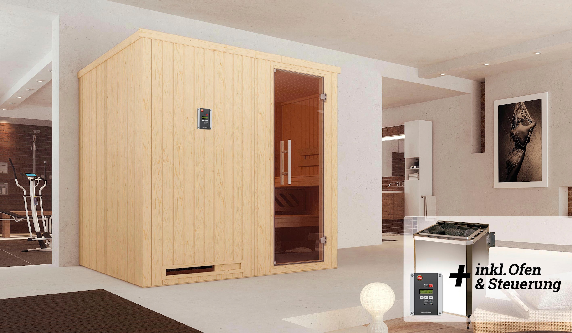 weka Sauna »Halmstad« Set,  7,5 kW Bio-Ofen mit digitaler Steuerung