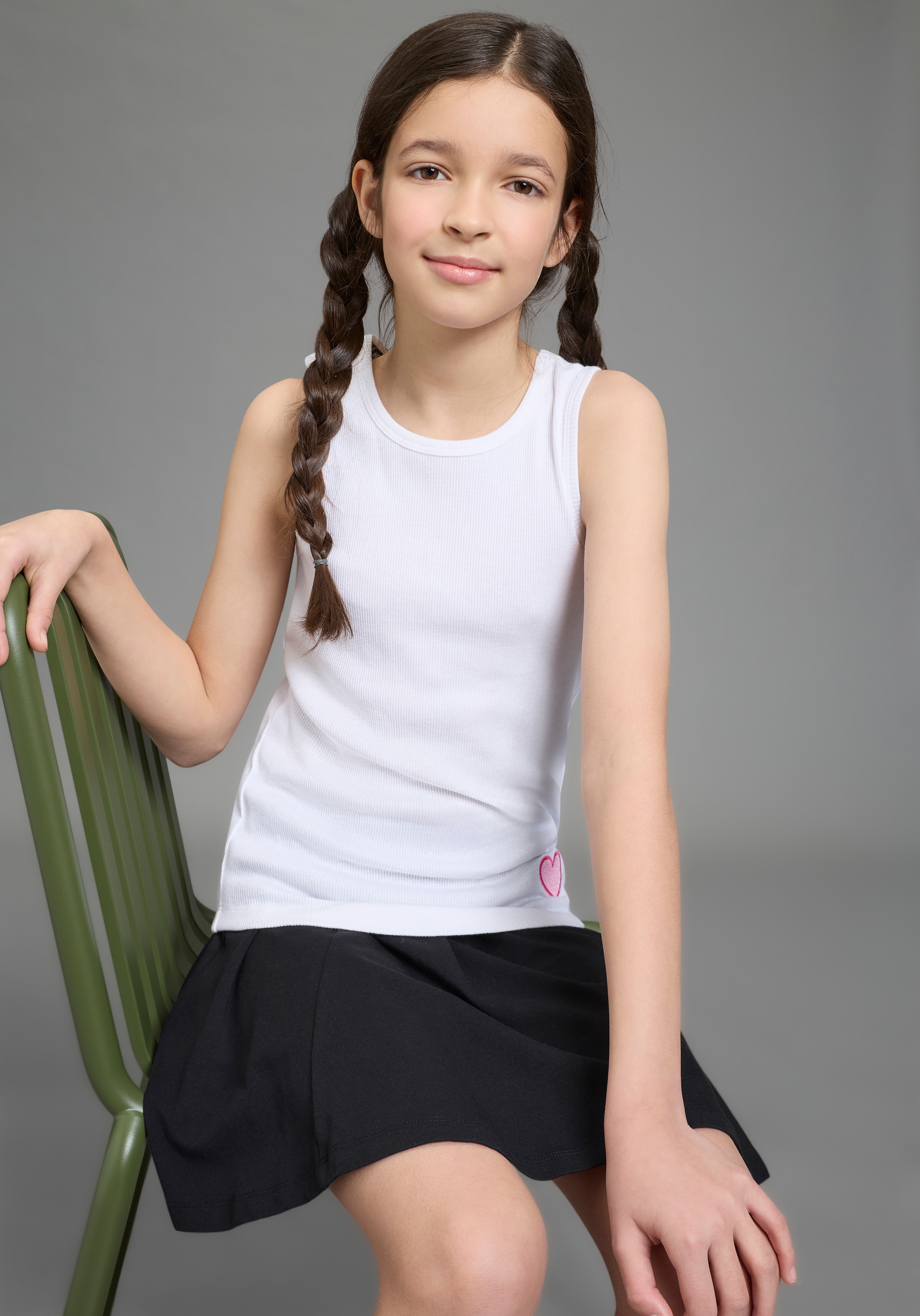 H.I.S Ripptanktop »3er Pack H.I.S Ripp-Tops mit Stickerei für Mädchen« Packung, 3, 3 tlg. für Mädchen, ärmelloses Design, aus Baumwolle, elastische Rippware