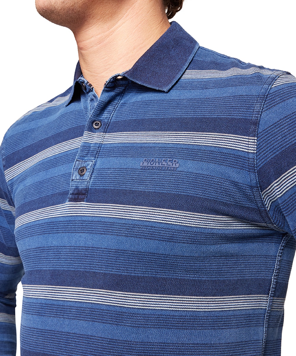 Pioneer Authentic Jeans Langarm-Poloshirt, mit Streifenmuster