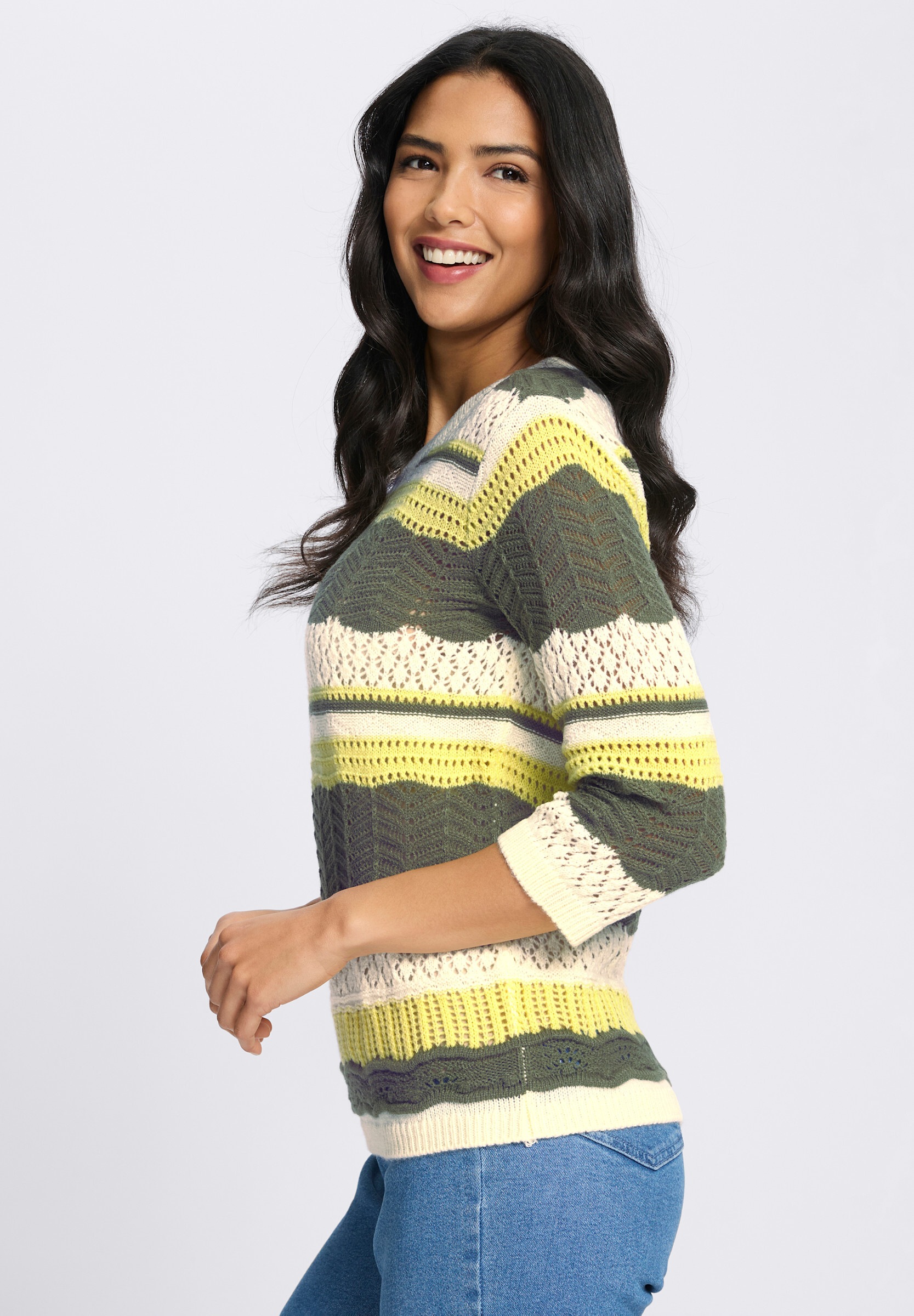 Sieh an! Rundhalspullover »3/4-Arm-Pullover 3/4 Arm-Pullover mit Ajour-Muster«